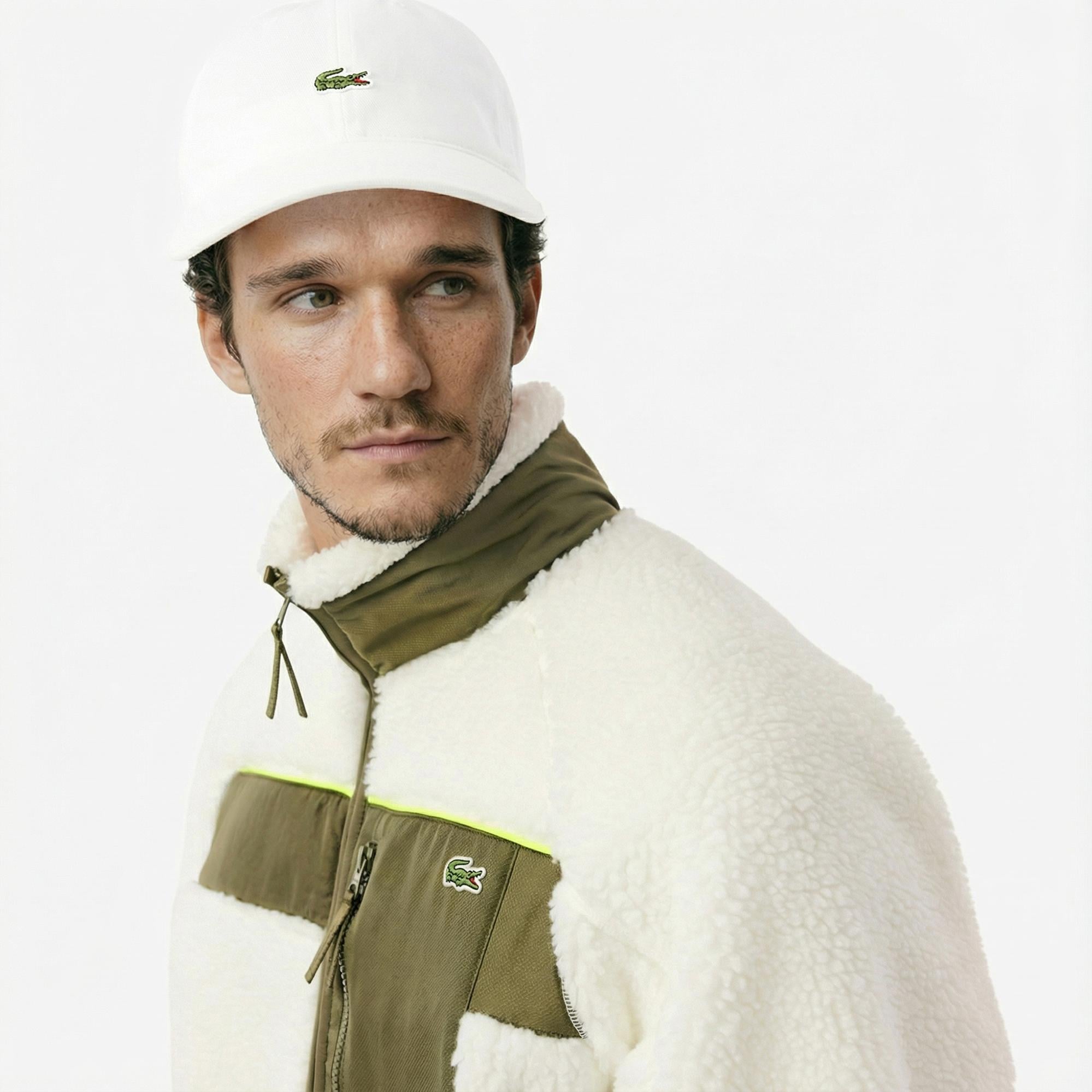 Lacoste Erkek Regular Fit Fermuarlı Renk Bloklu Beyaz Mont