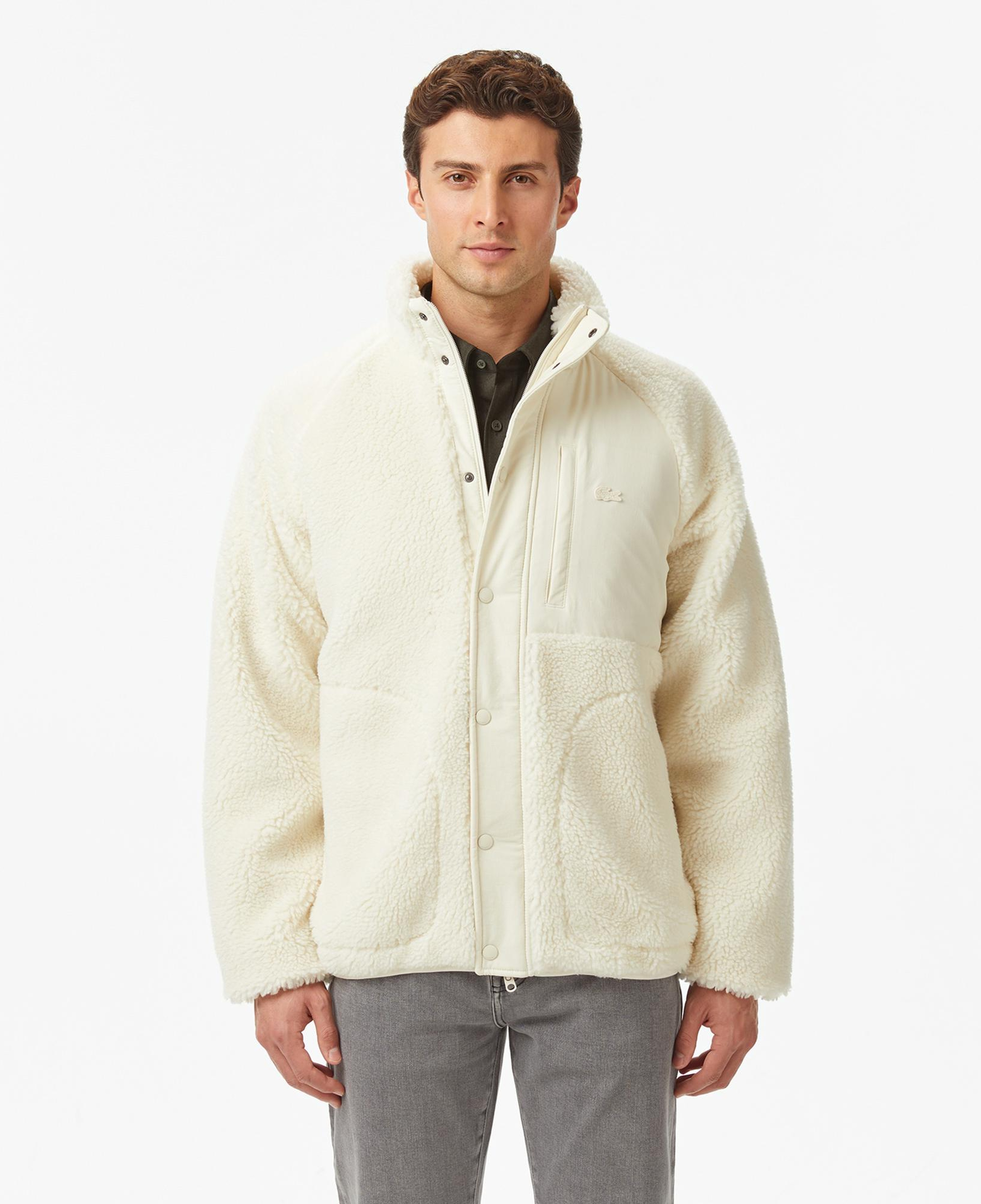 Lacoste Erkek Dik Yaka Renk Bloklu Beyaz Ceket