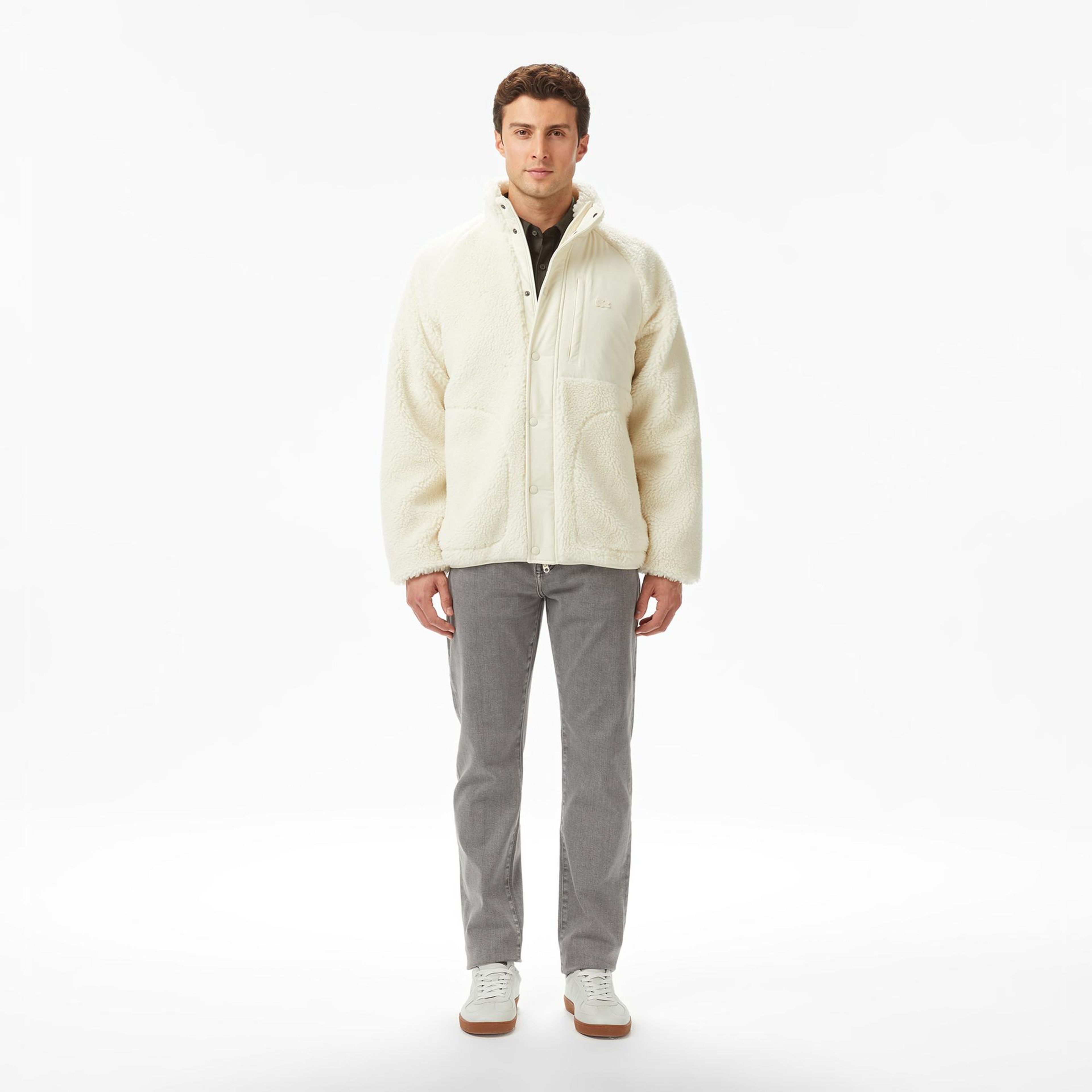 Lacoste Erkek Dik Yaka Renk Bloklu Beyaz Ceket