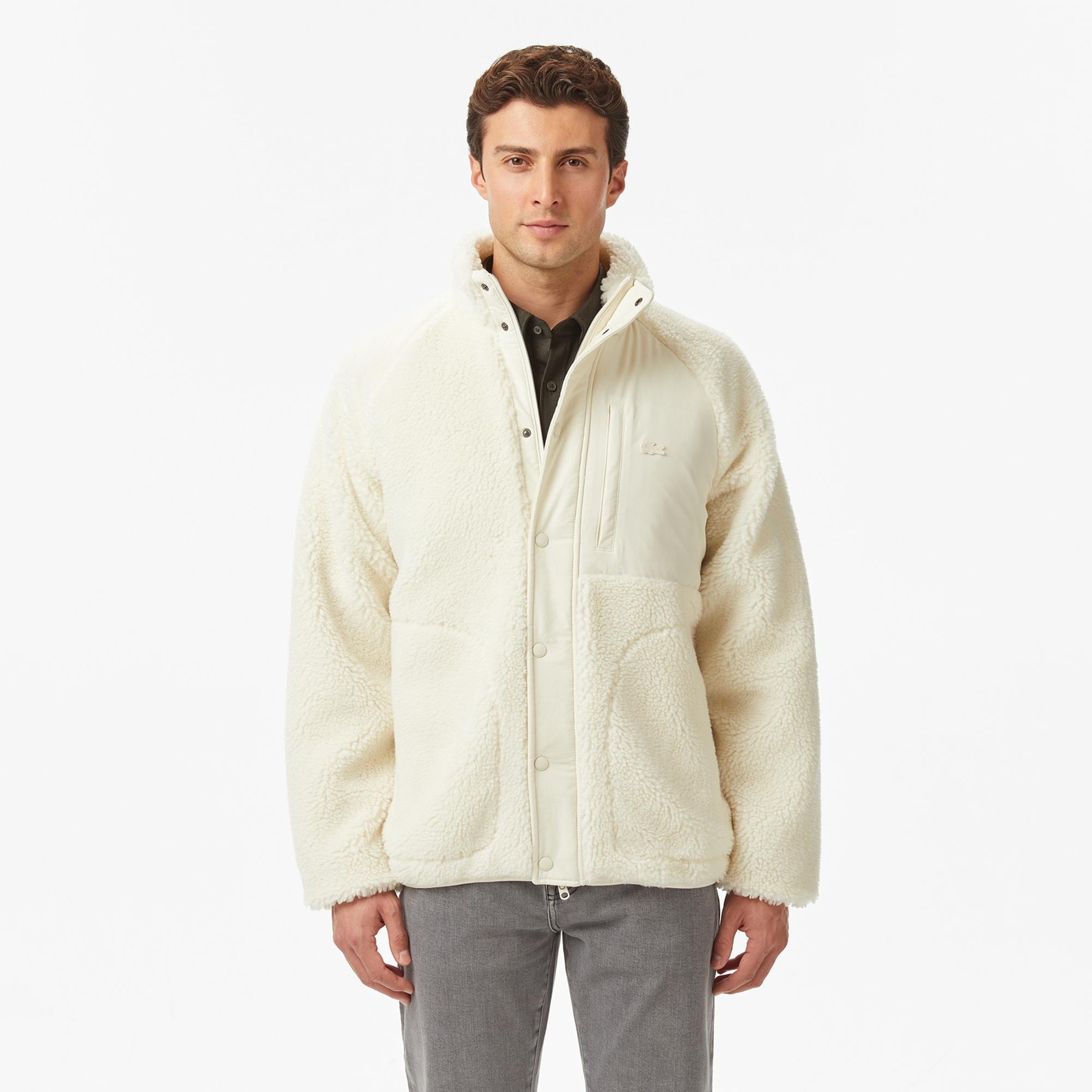 Lacoste Erkek Dik Yaka Renk Bloklu Beyaz Ceket