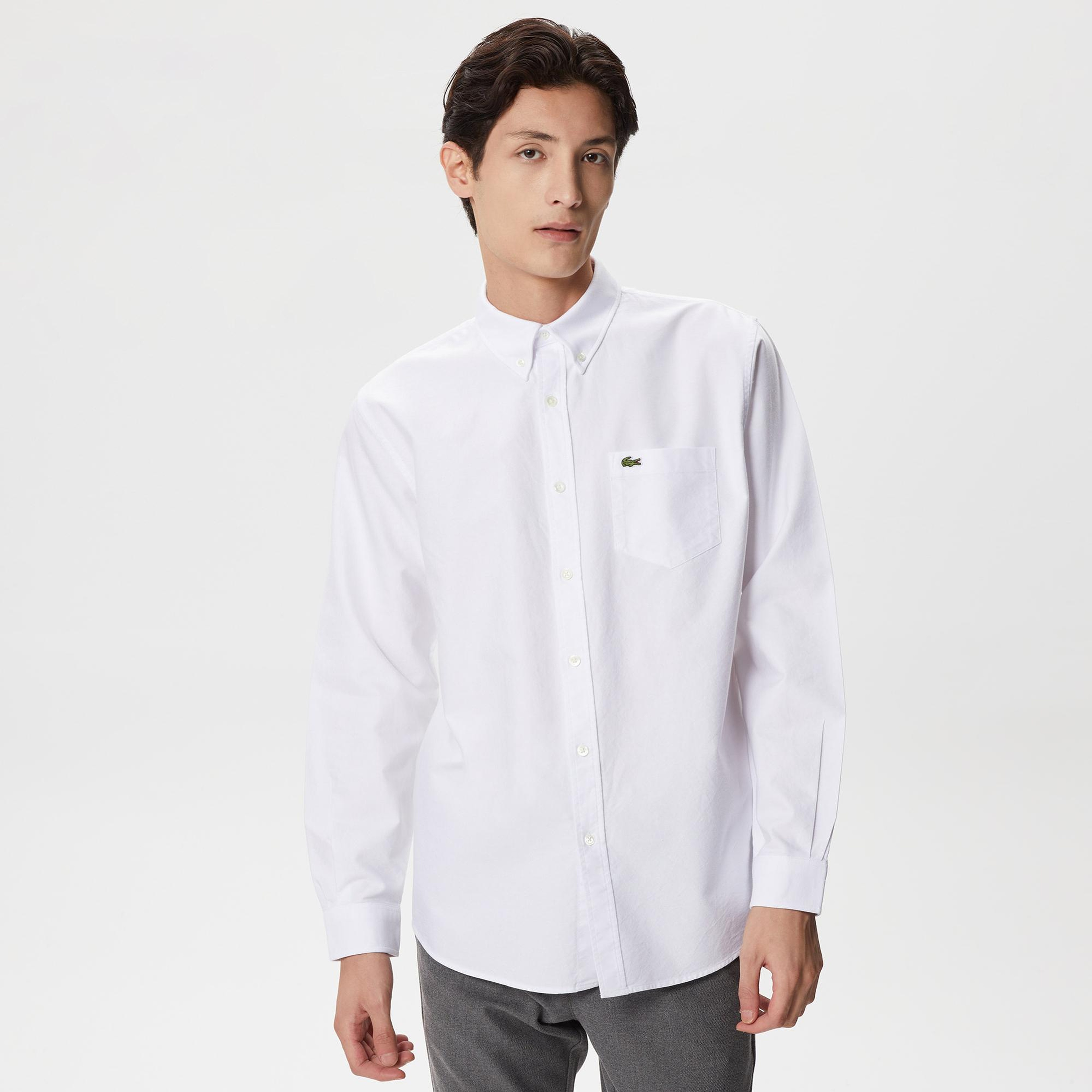 Lacoste Erkek Regular Fit Düğmeli Yaka Beyaz Gömlek