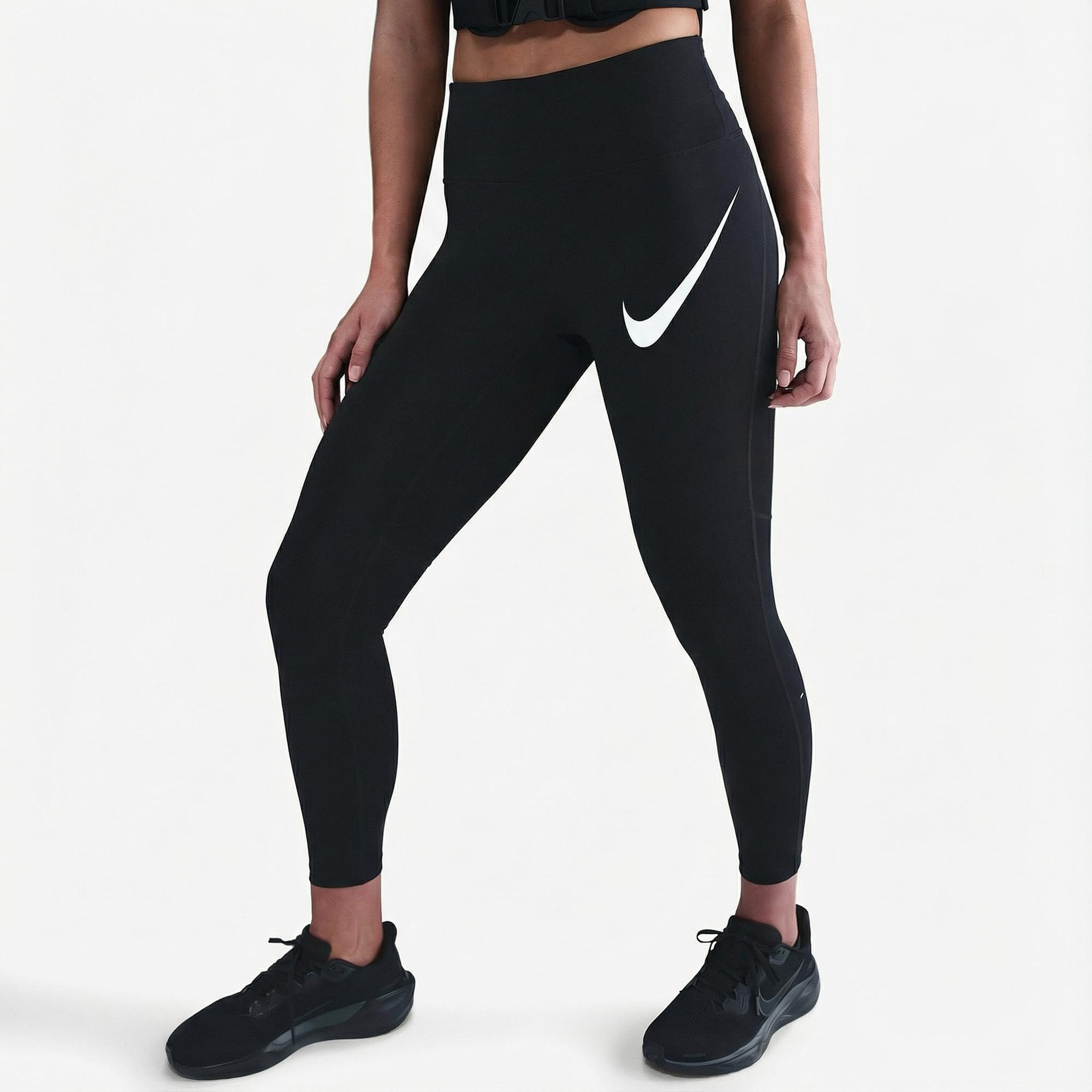 Nike Dri-Fit Tempo Swoosh Run Kadın Siyah Tayt