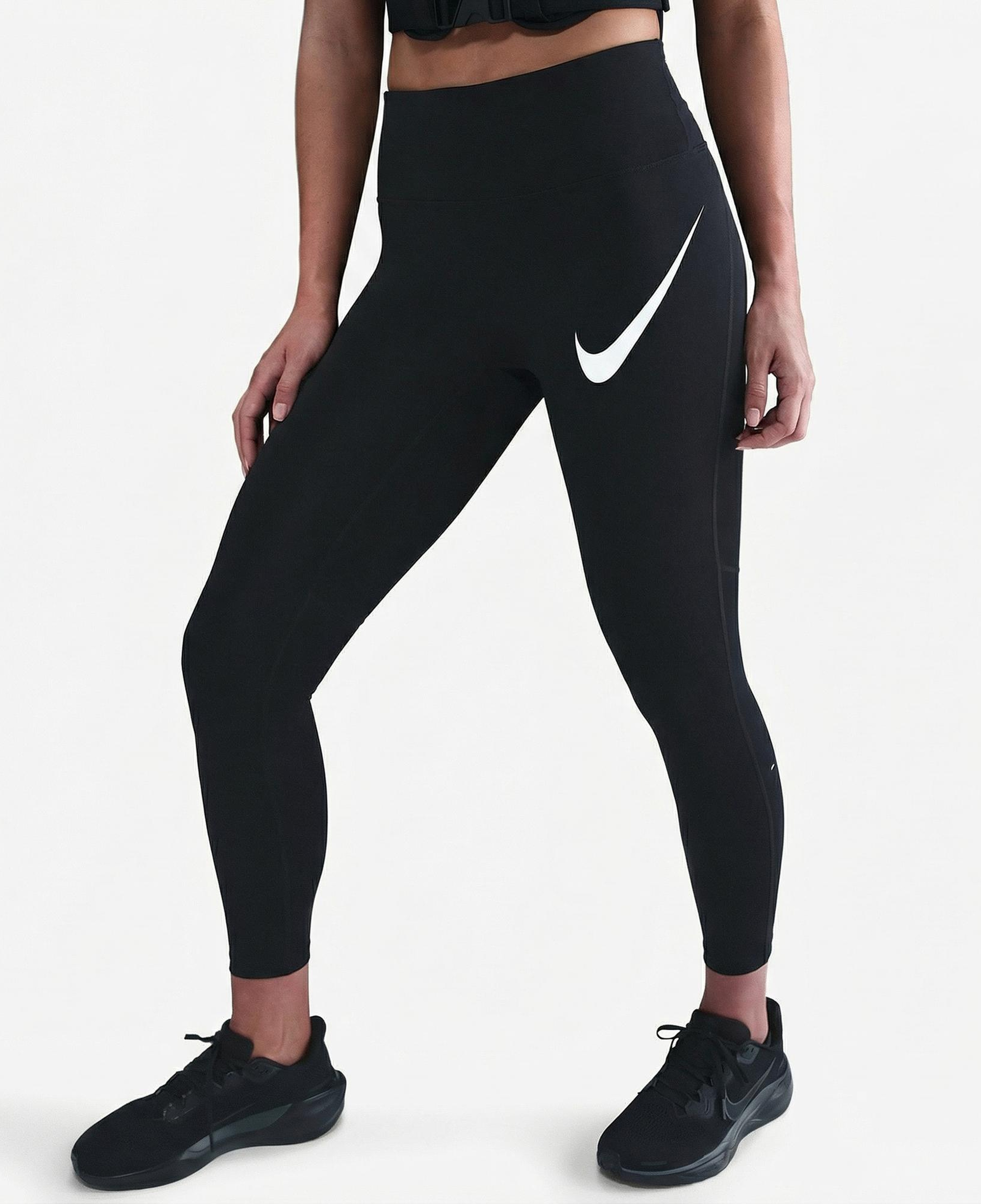 Nike Dri-Fit Tempo Swoosh Run Kadın Siyah Tayt
