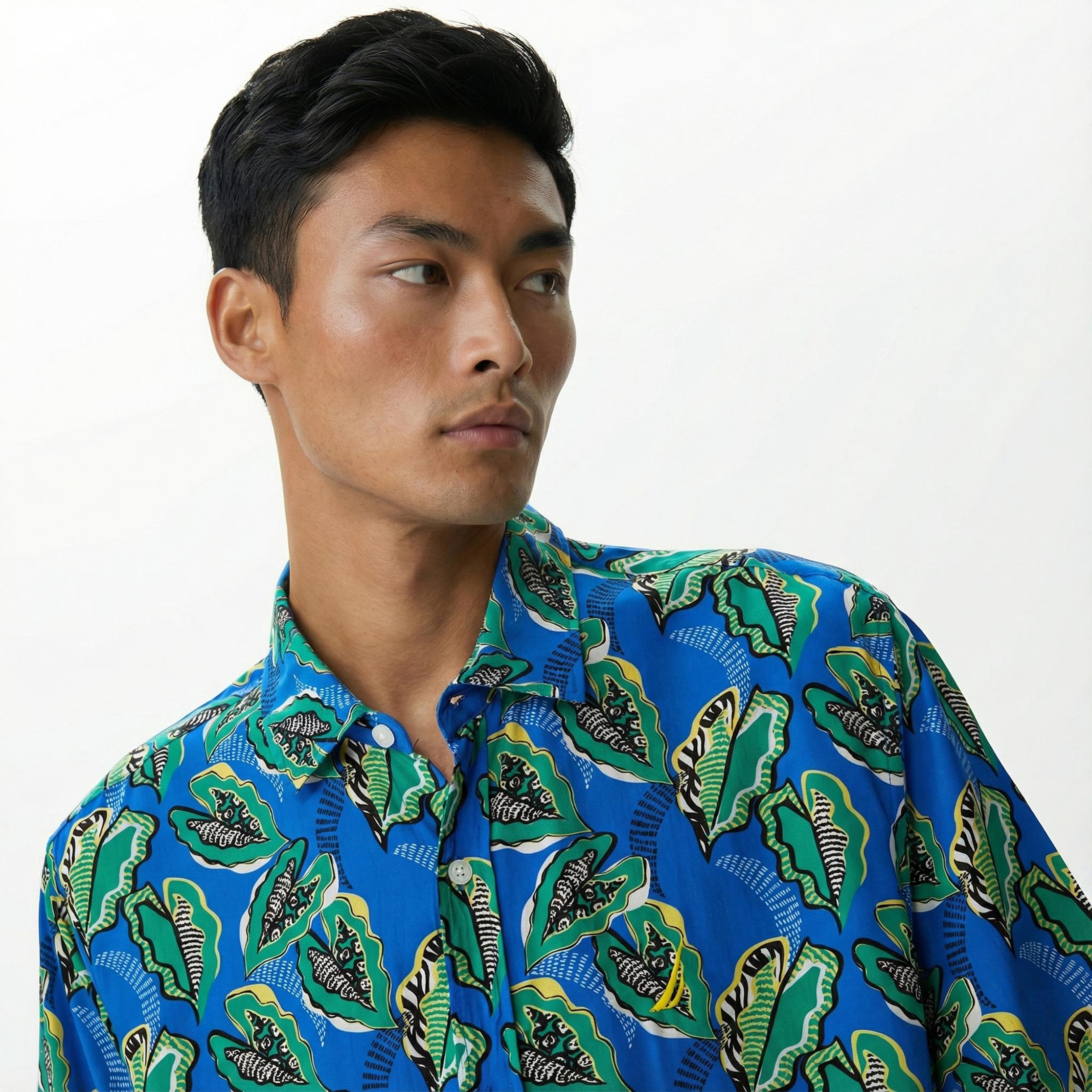 Nautica Erkek Mavi Classic Fit Kısa Kollu Gömlek