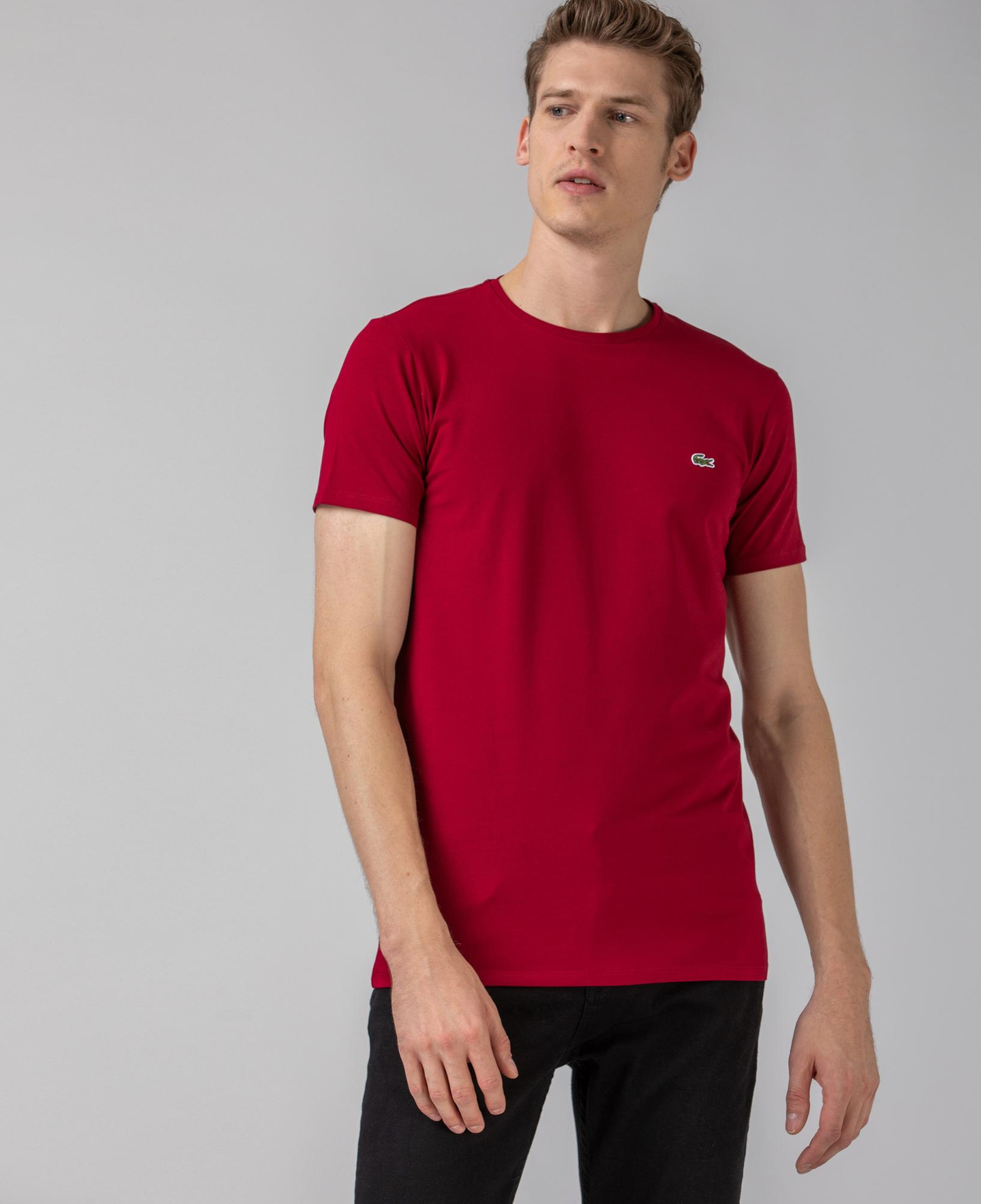 Lacoste Erkek Slim Fit Bisiklet Yaka Bordo T-Shirt