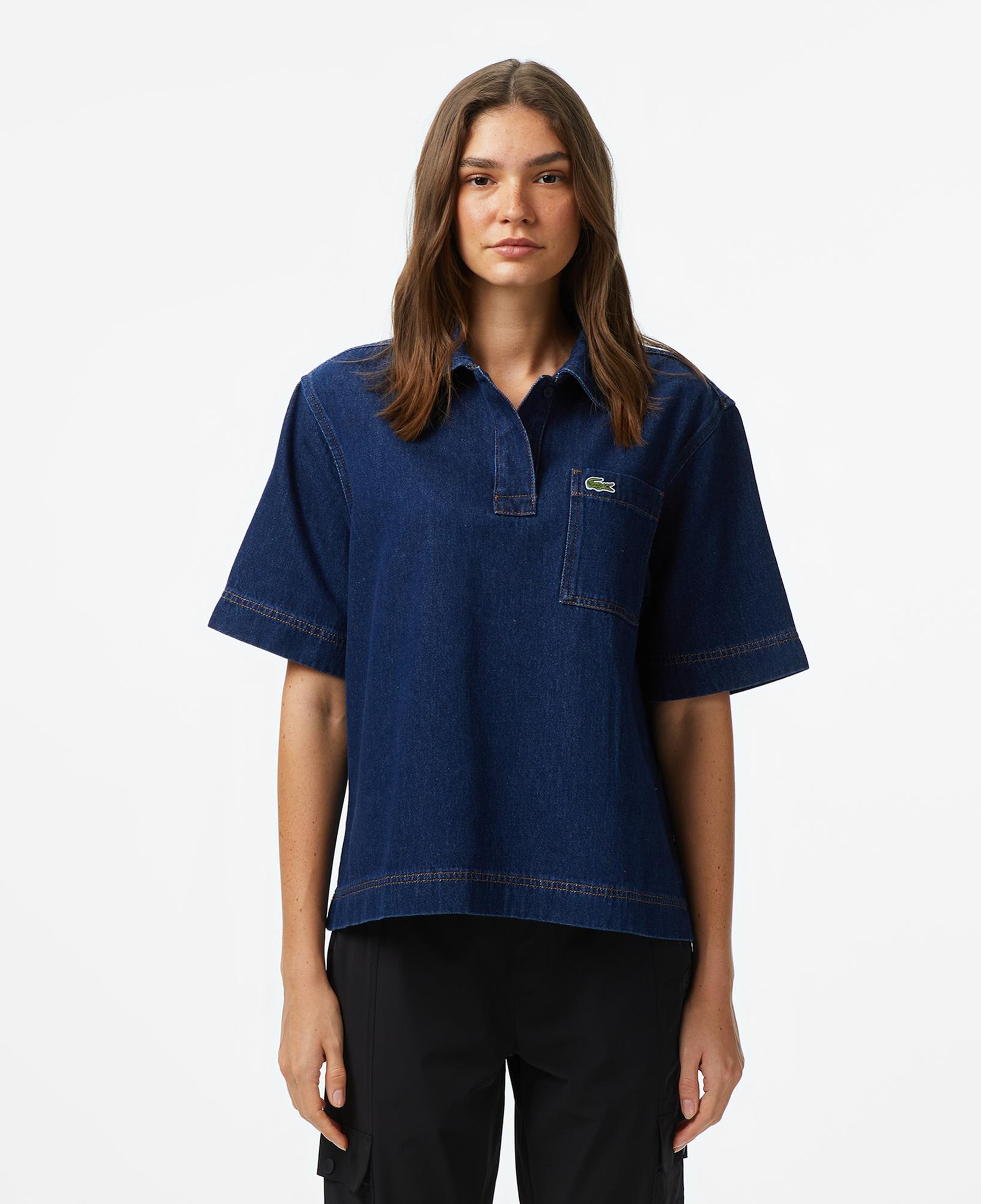 Lacoste Kadın Truvakar Kollu Polo Yaka Mavi Gömlek