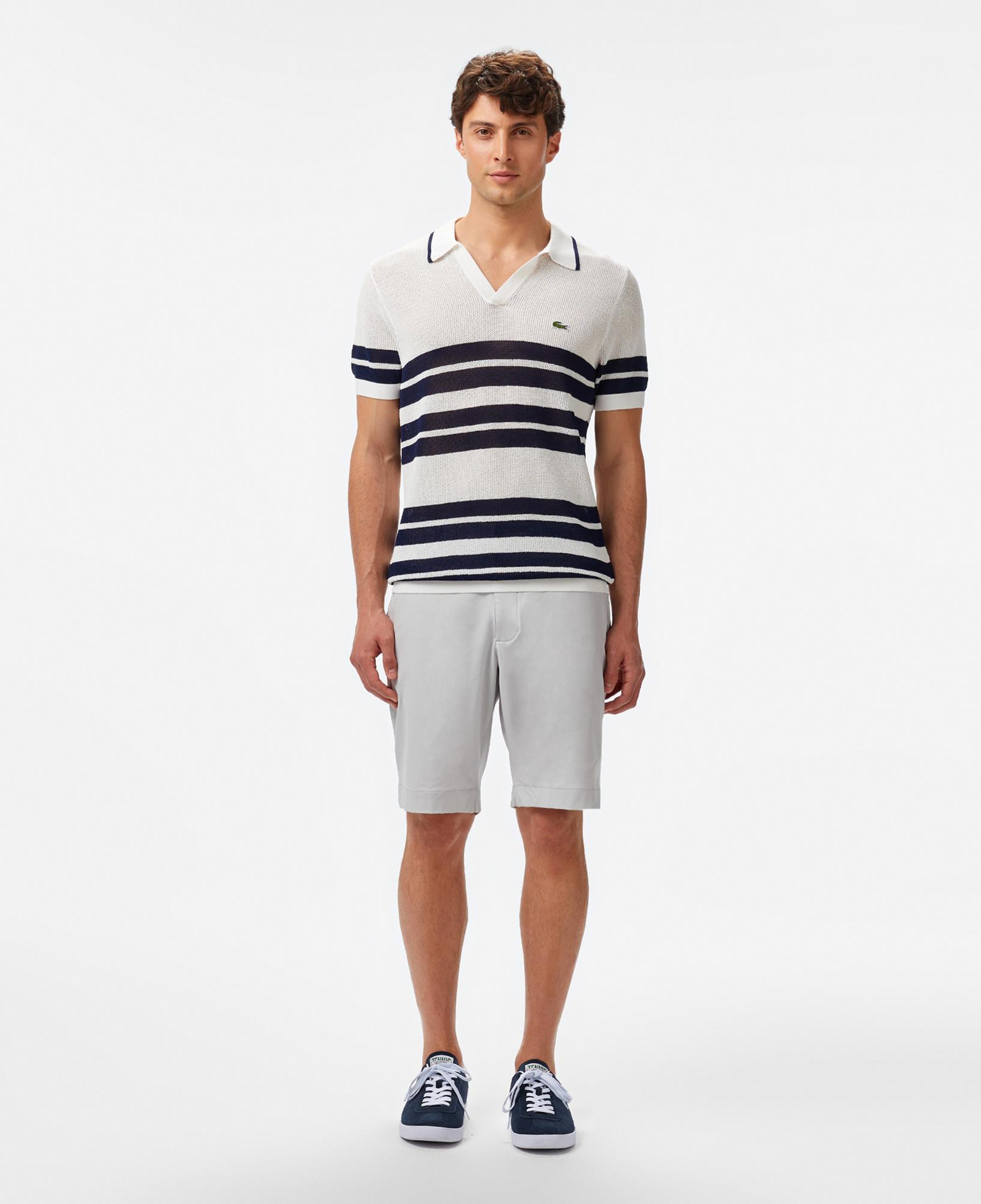 Lacoste Erkek Classic Fit Kısa Kollu Polo Yaka Çizgili Beyaz Triko