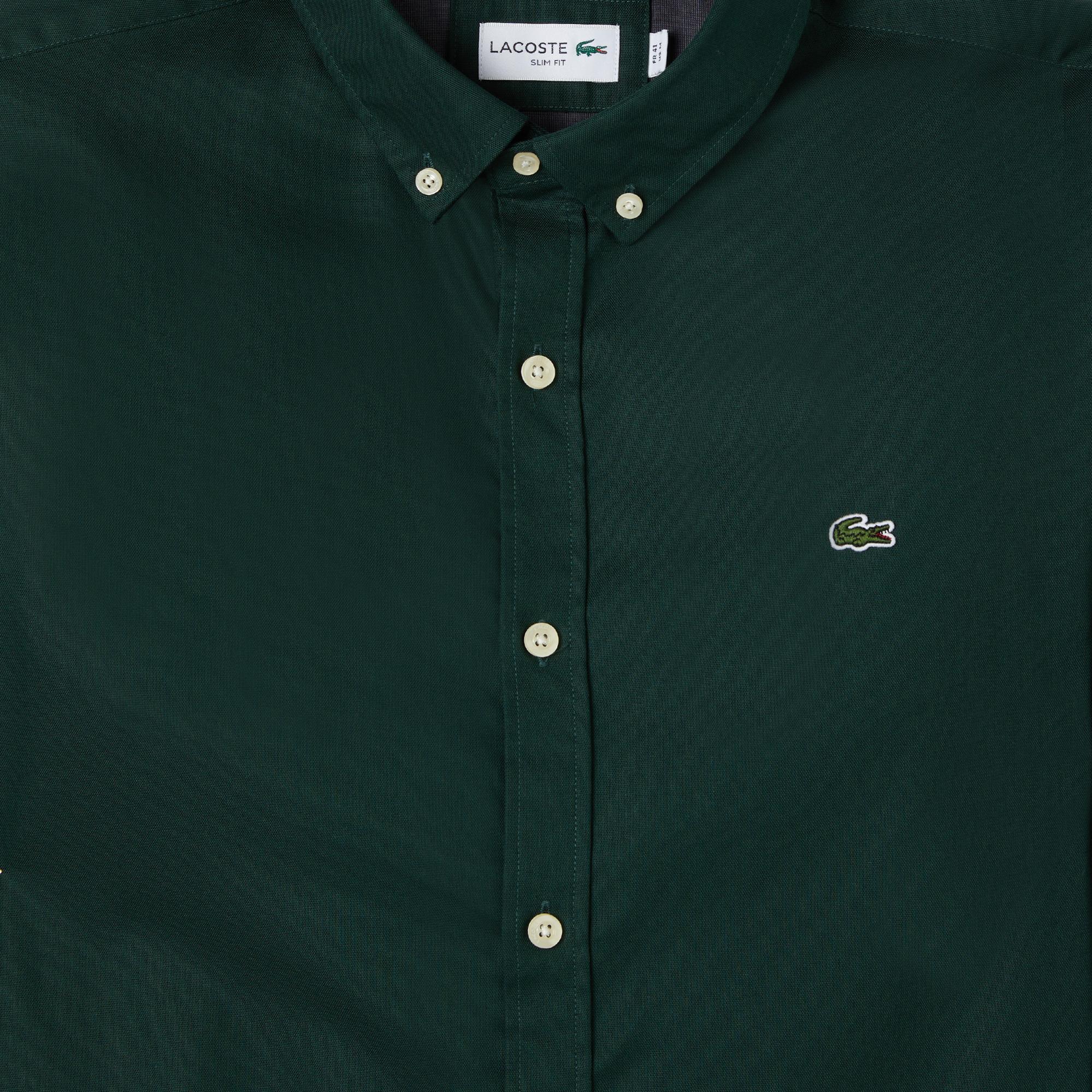 Lacoste Erkek Slim Fit Düğmeli Yaka Koyu Yeşil Gömlek