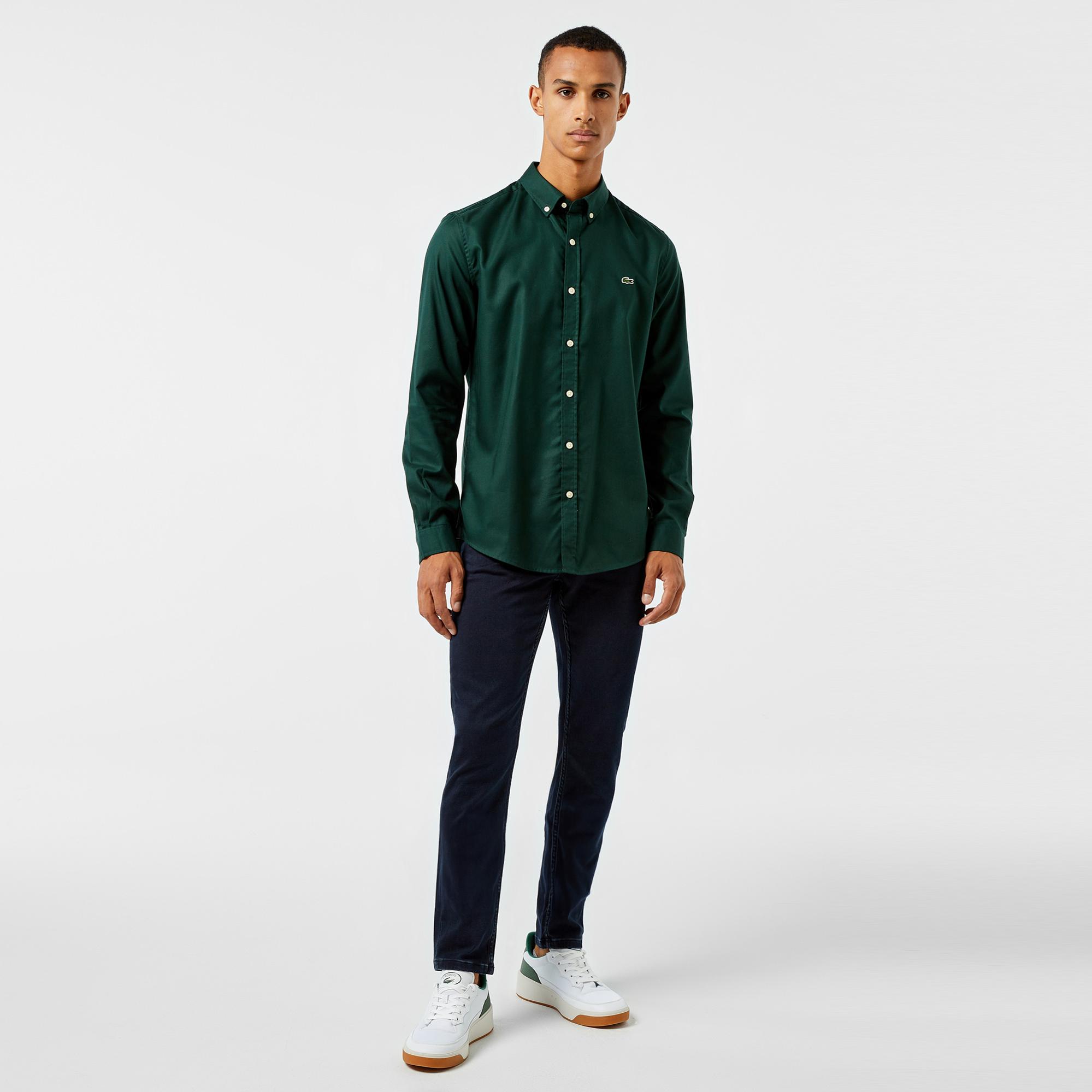 Lacoste Erkek Slim Fit Düğmeli Yaka Koyu Yeşil Gömlek