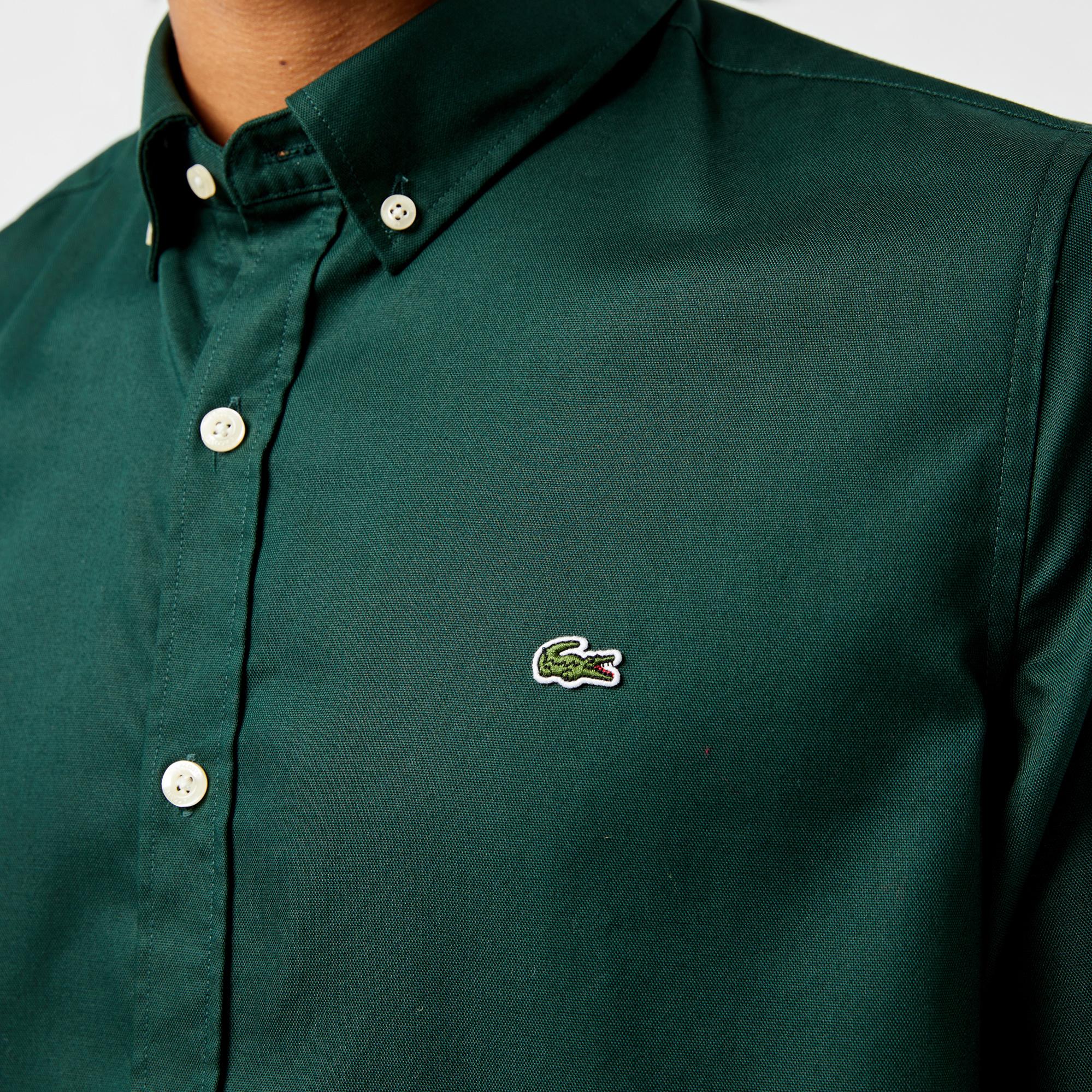 Lacoste Erkek Slim Fit Düğmeli Yaka Koyu Yeşil Gömlek
