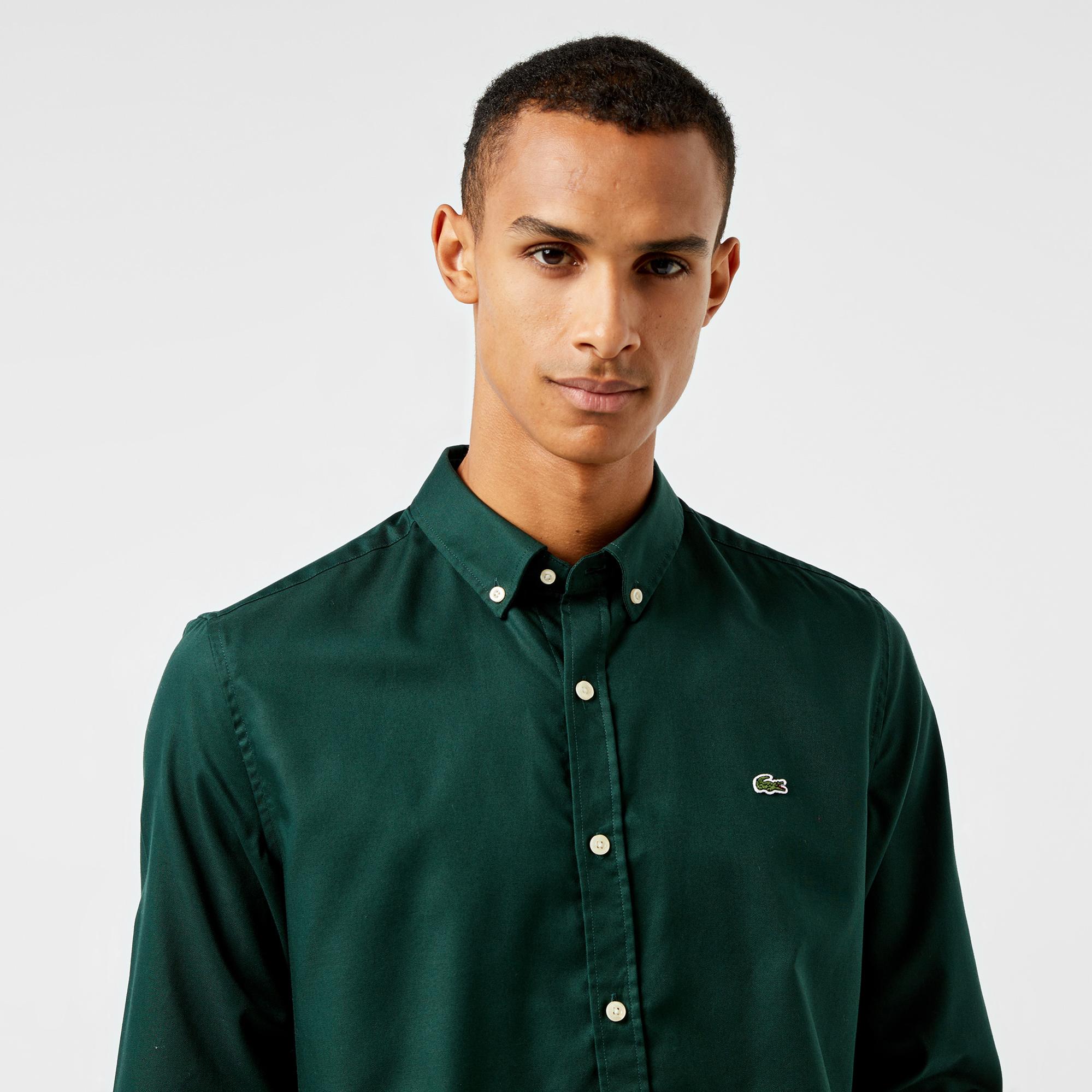 Lacoste Erkek Slim Fit Düğmeli Yaka Koyu Yeşil Gömlek