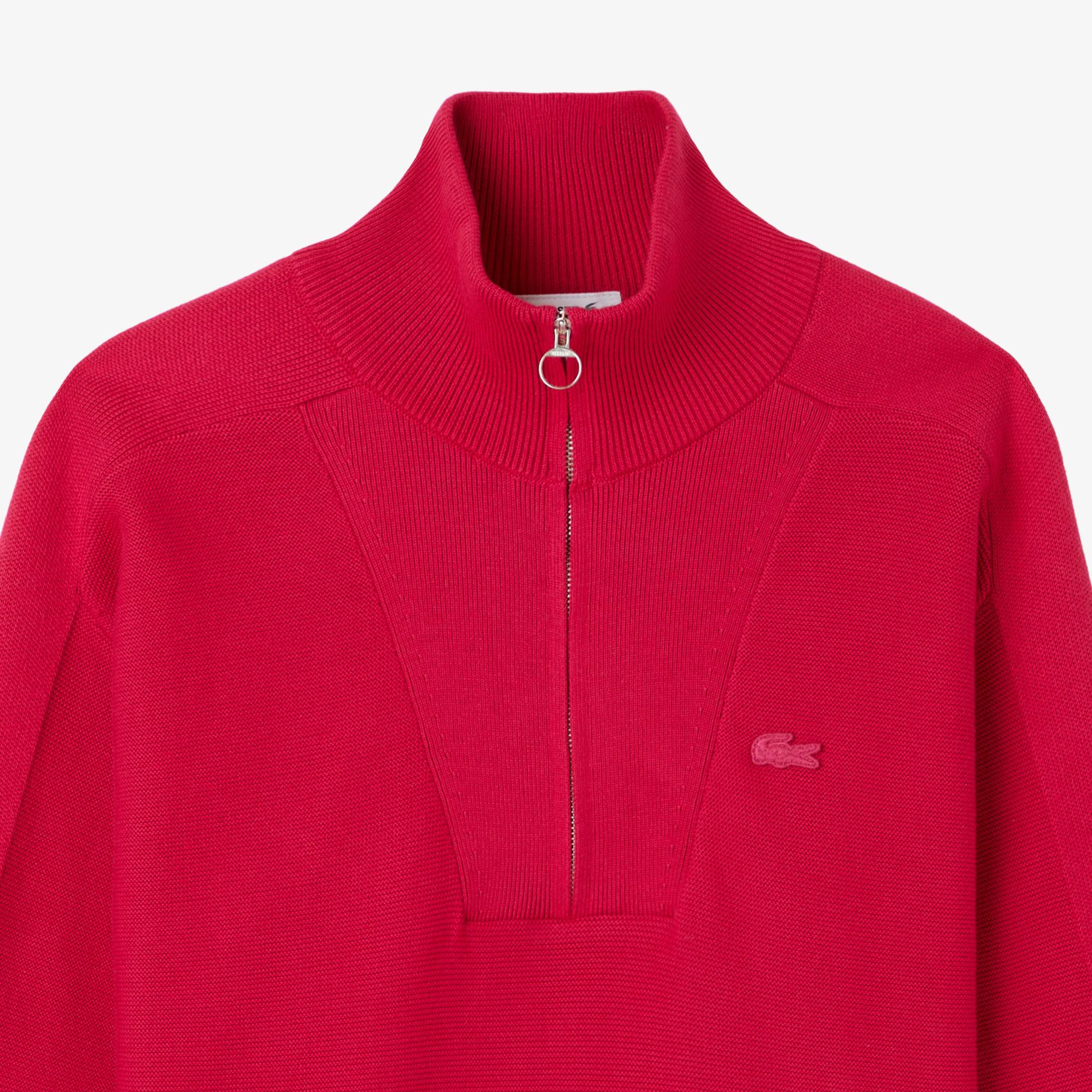 Lacoste Kadın Classic Fit Yarım Fermuarlı Kırmızı Kazak