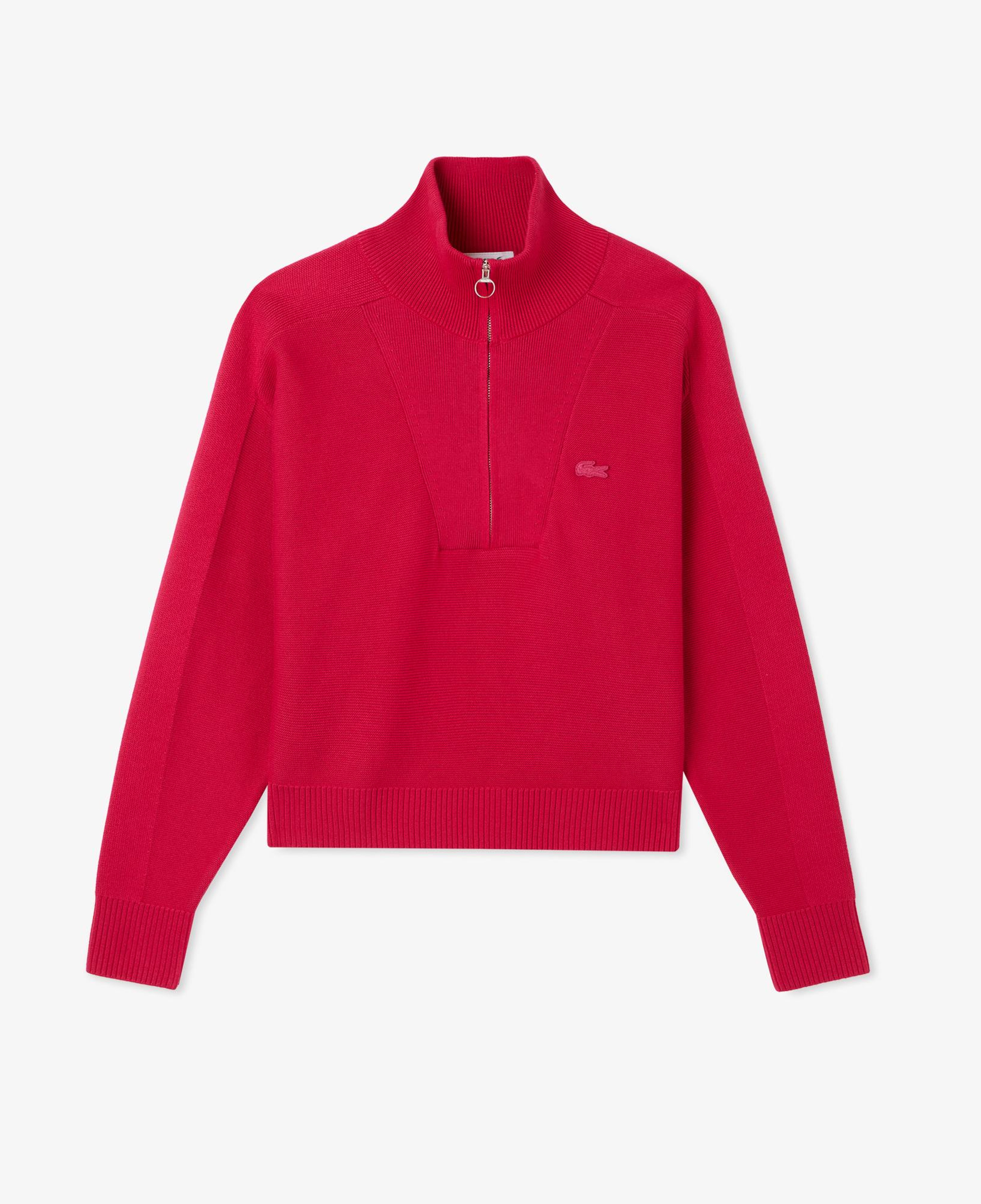 Lacoste Kadın Classic Fit Yarım Fermuarlı Kırmızı Kazak