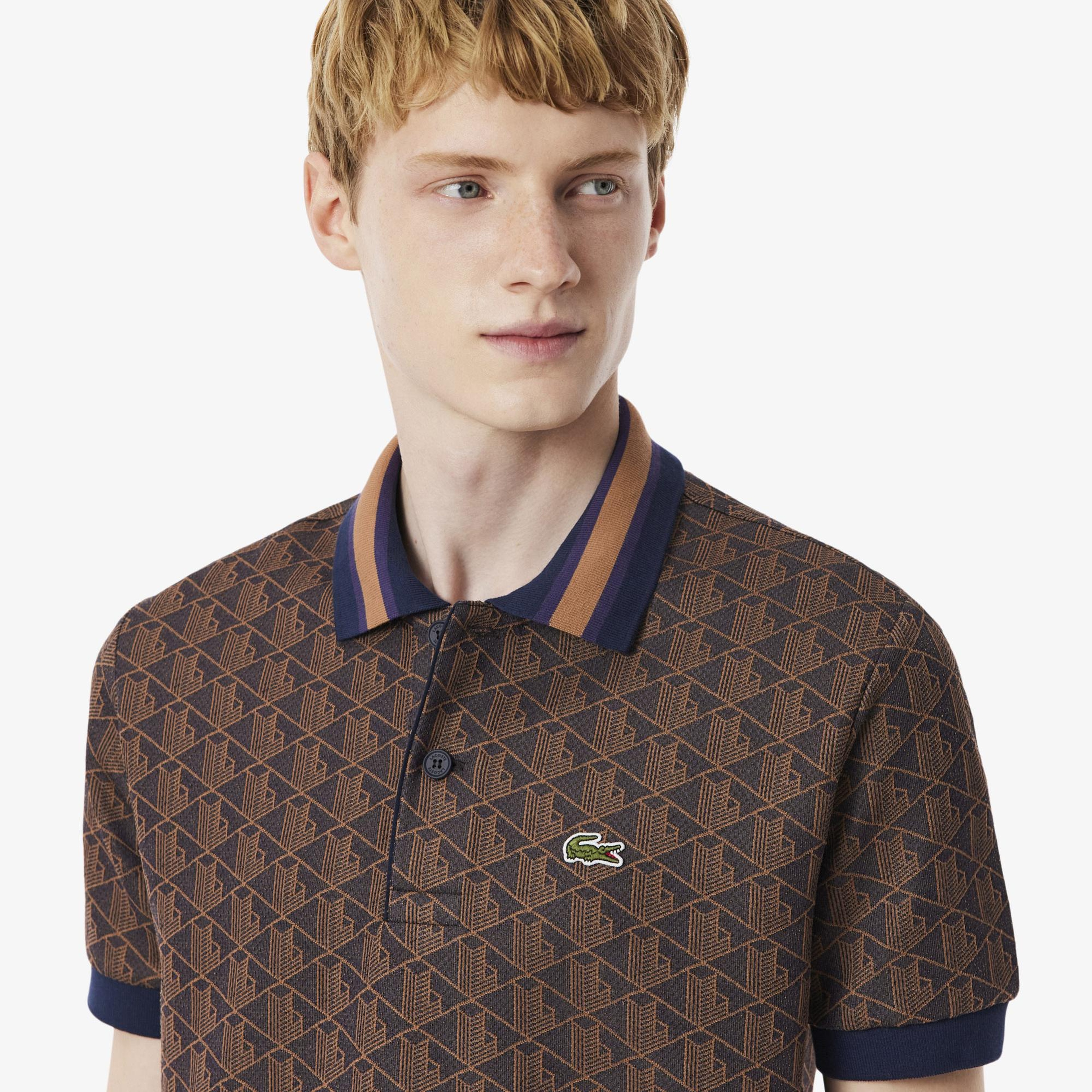 Lacoste Erkek Classic Fit Monogram Kahverengi Polo