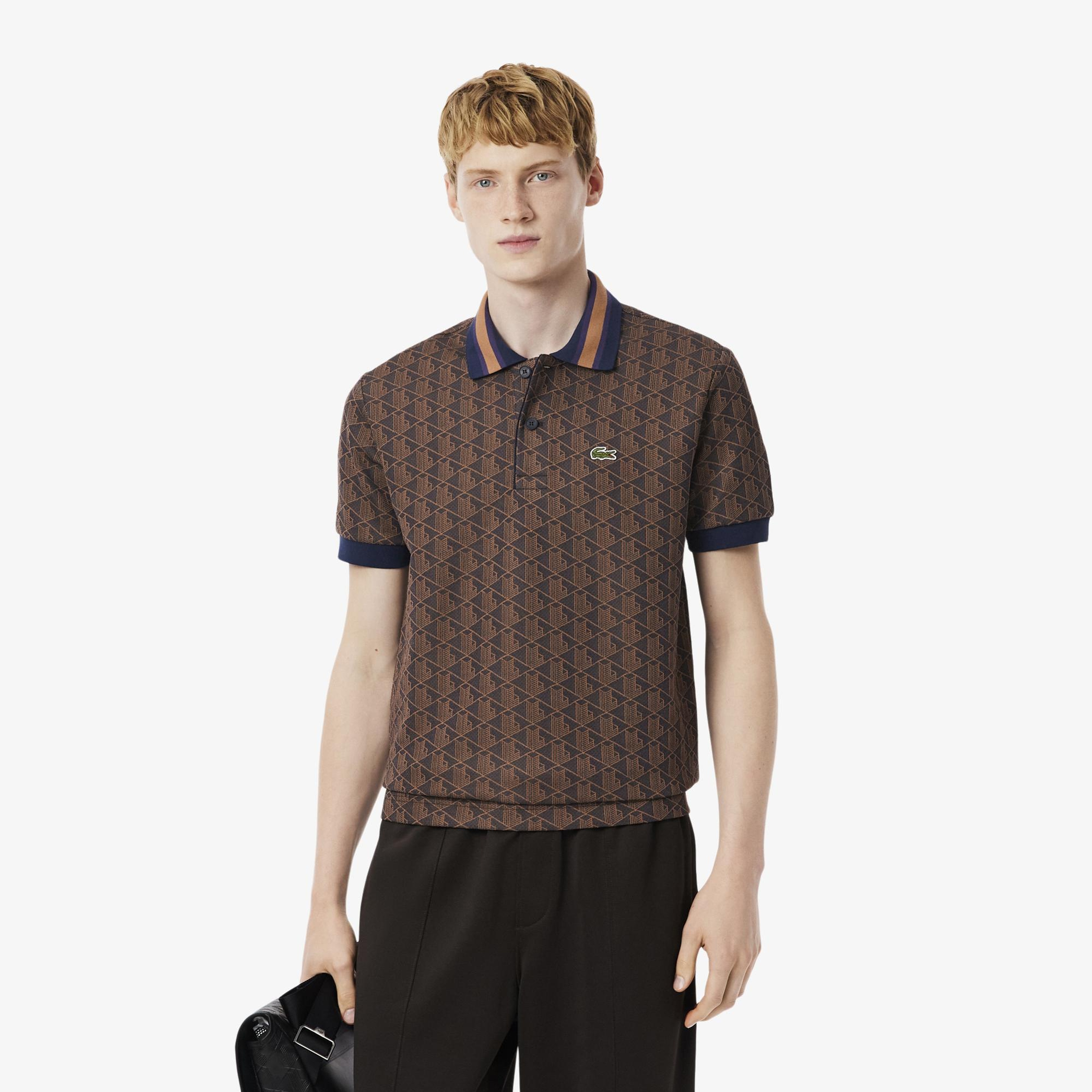 Lacoste Erkek Classic Fit Monogram Kahverengi Polo