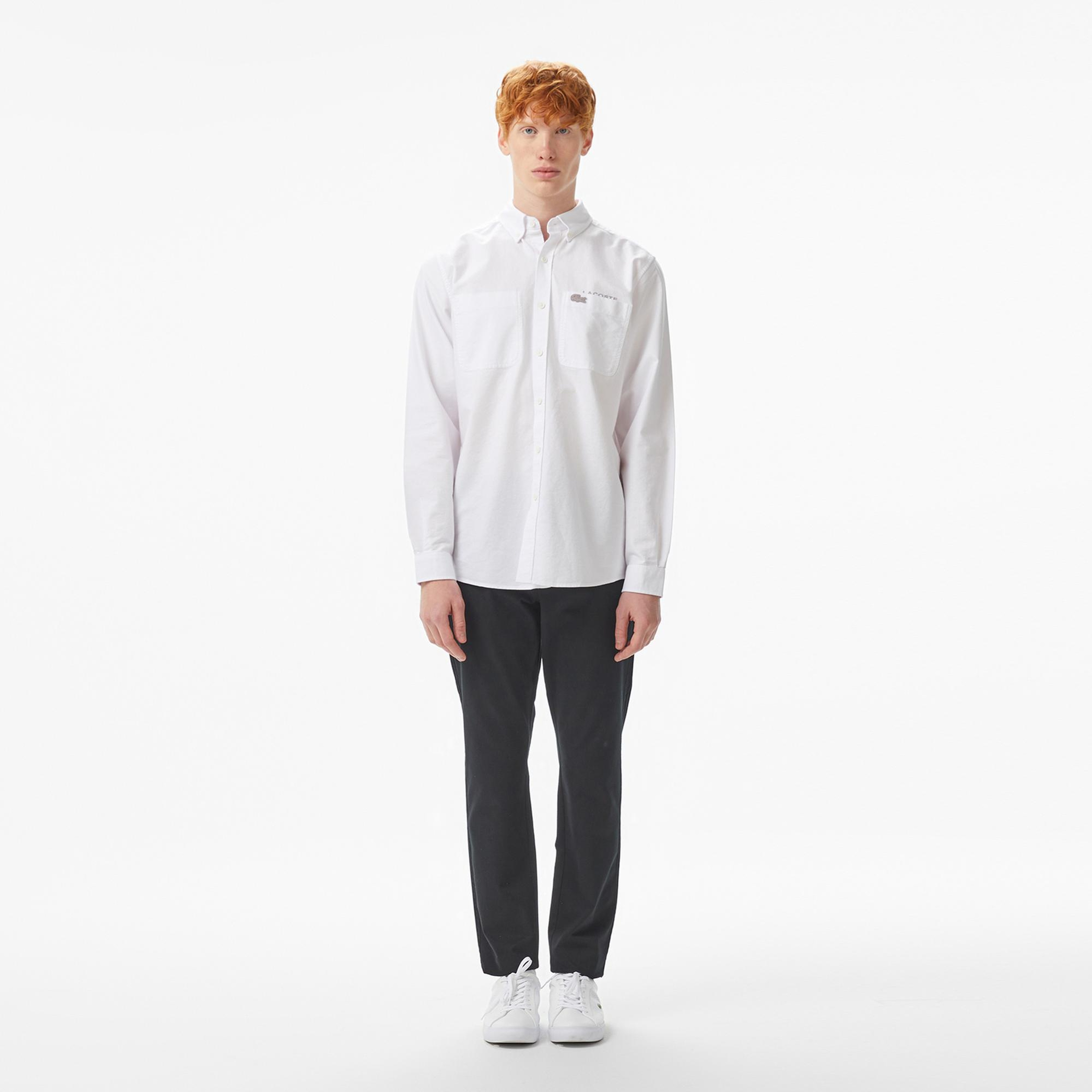 Lacoste Erkek Regular Fit Düğmeli Yaka Beyaz Gömlek