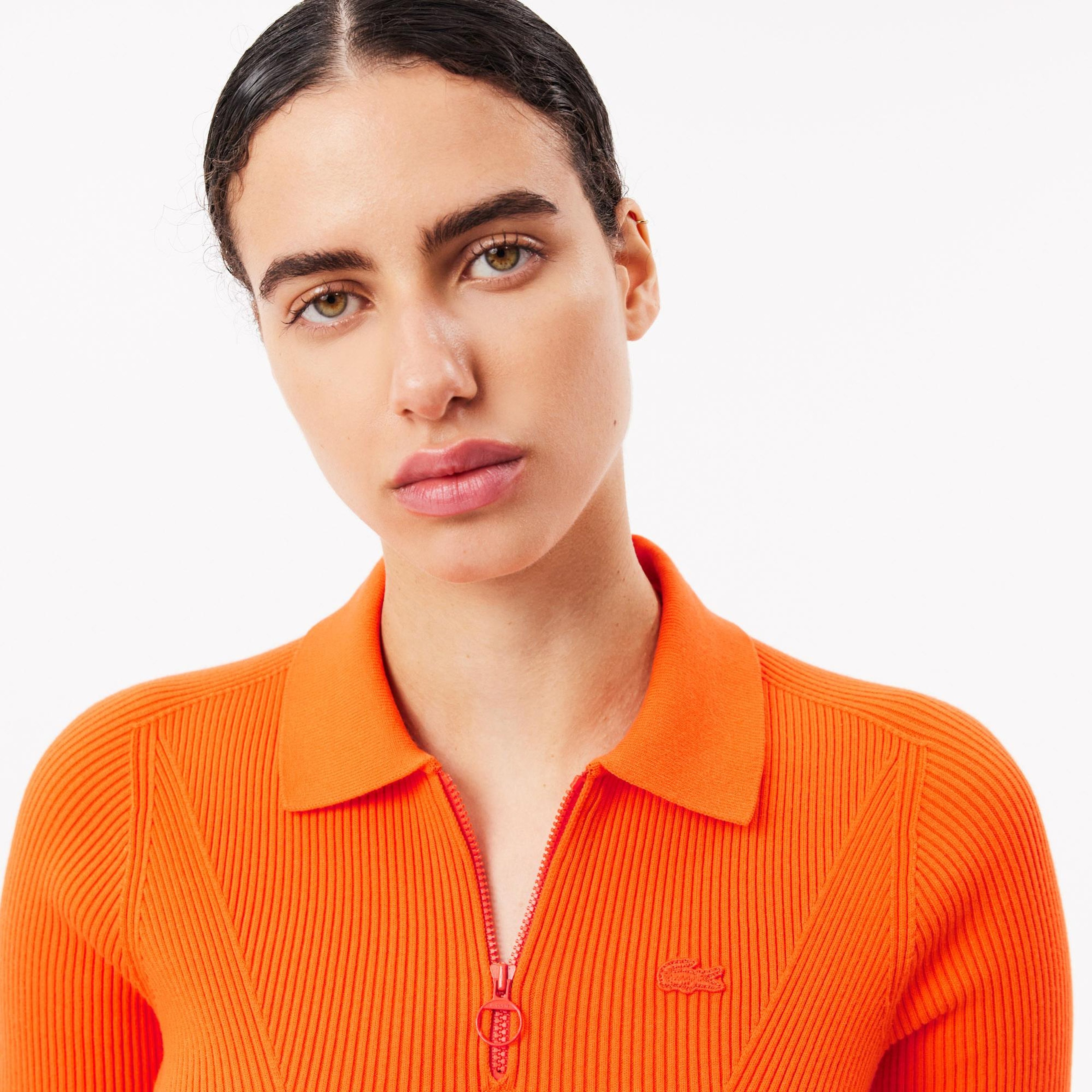 Lacoste Kadın Slim Fit Polo Yaka Turuncu Triko