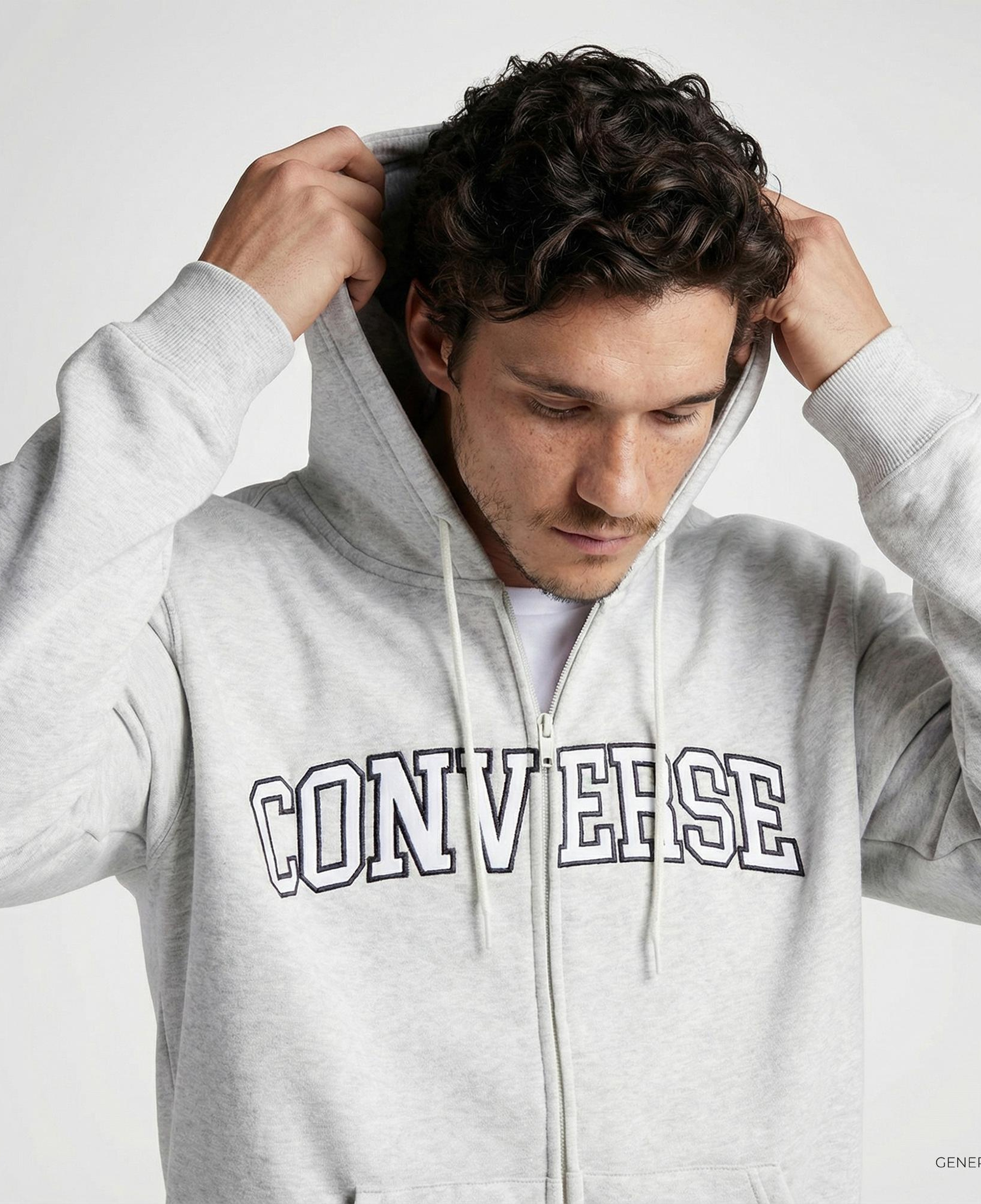 Converse Erkek Fermuarlı Gri Hoodie