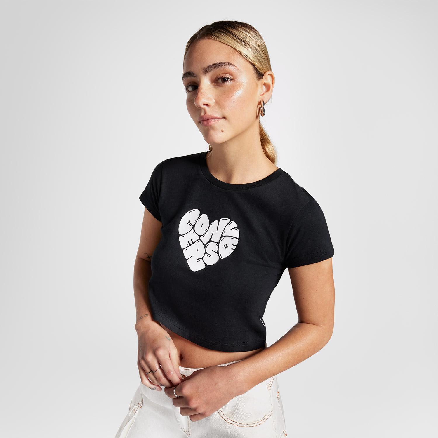 Converse Heart Slim Fit Kadın Siyah T-Shirt