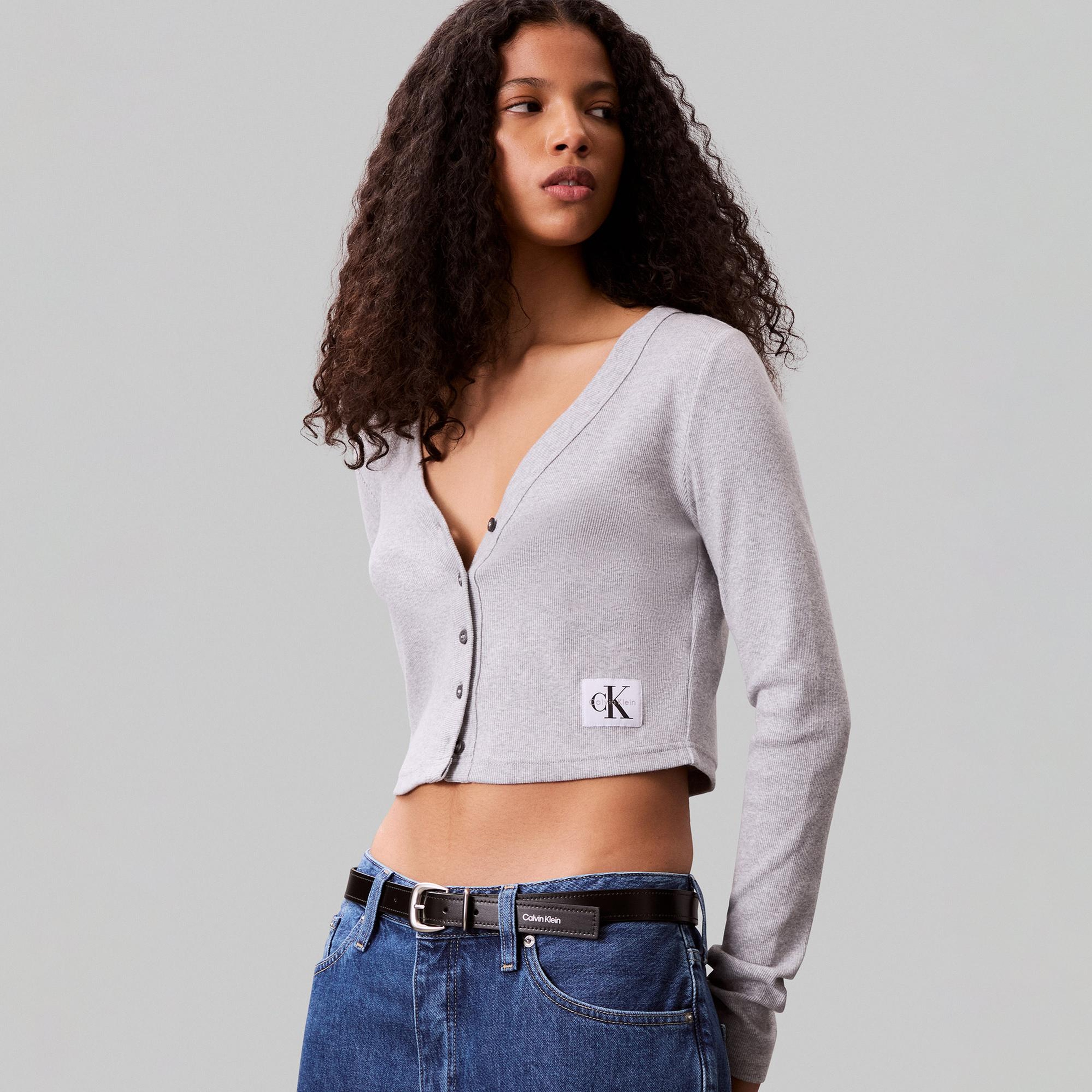 Calvin Klein Woven Label Kadın Gri Triko
