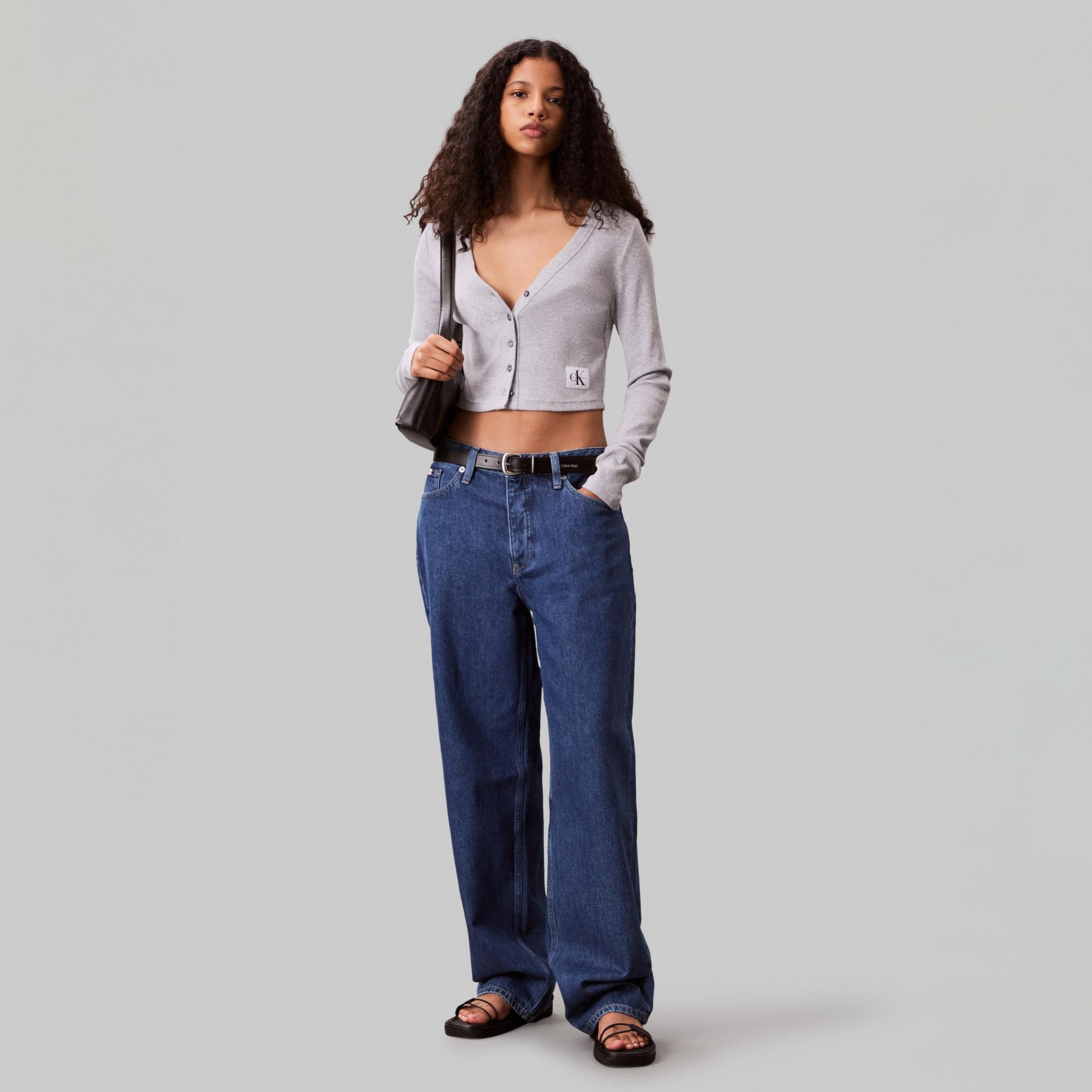 Calvin Klein Woven Label Kadın Gri Triko