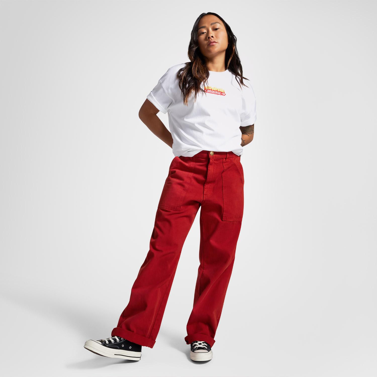 Converse Flaming Oversized Fit Kadın Beyaz T-Shirt