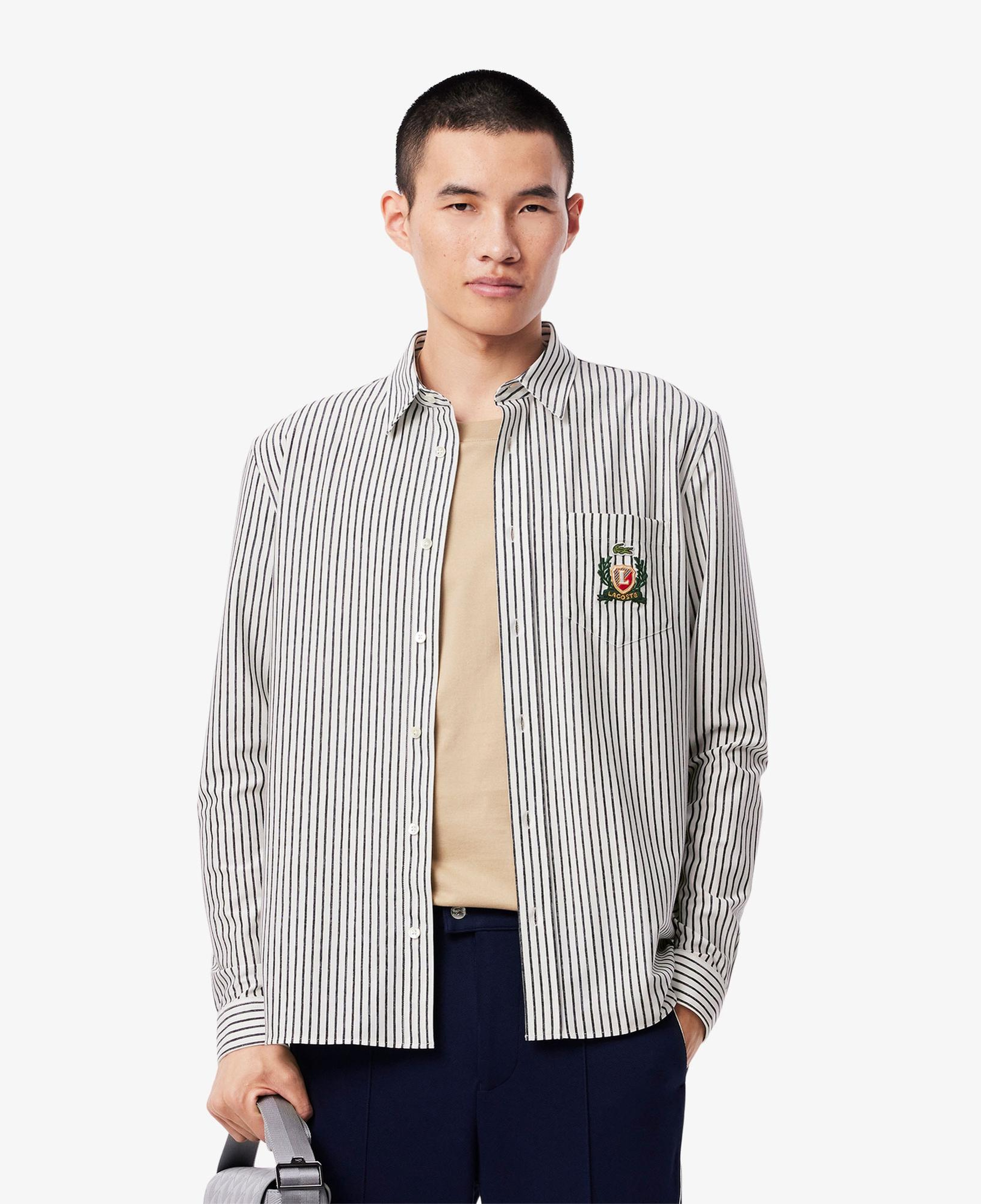 Lacoste Erkek Regular Fit Çizgili Beyaz Gömlek