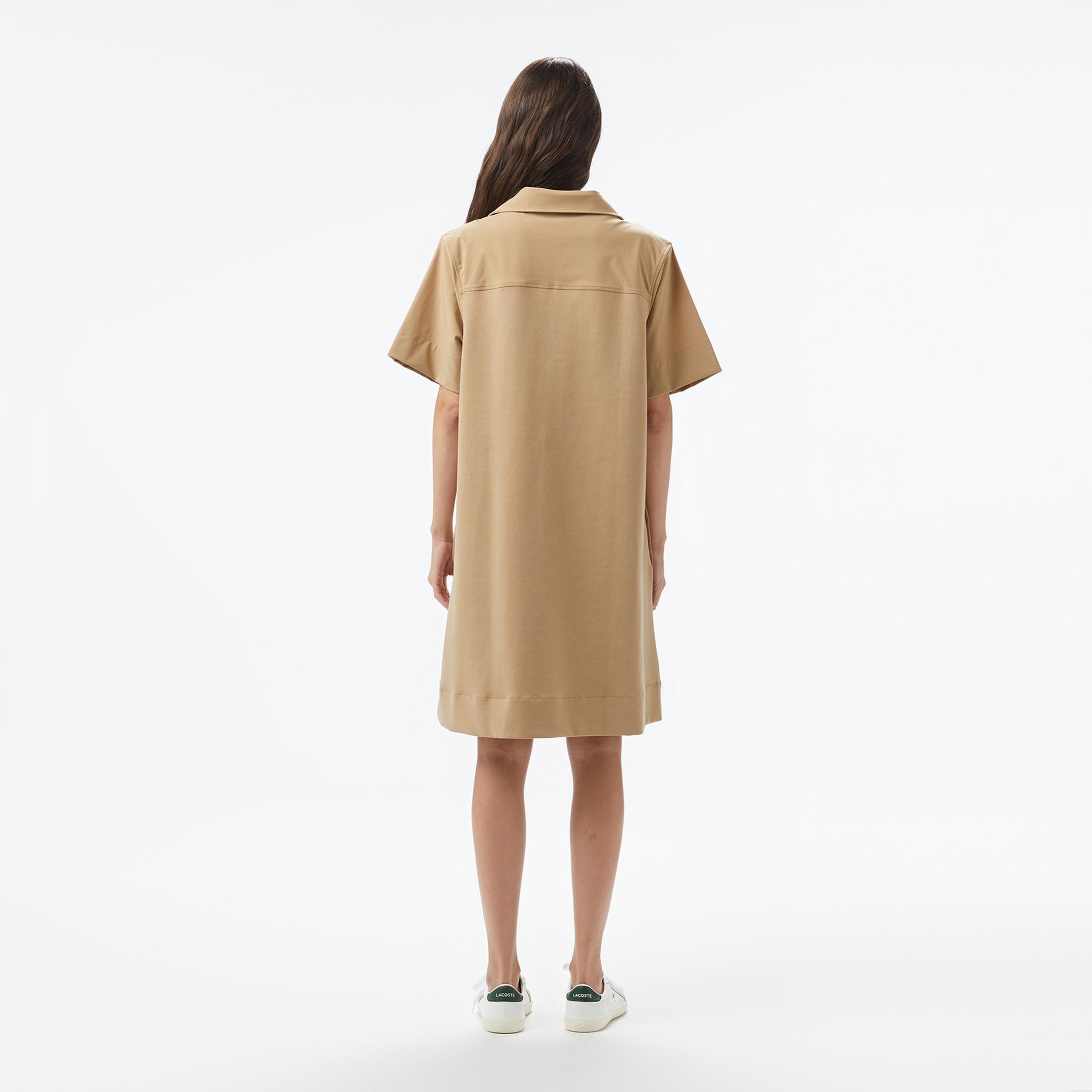 Lacoste Kadın Relaxed Fit Kısa Kollu Polo Yaka Bej Elbise
