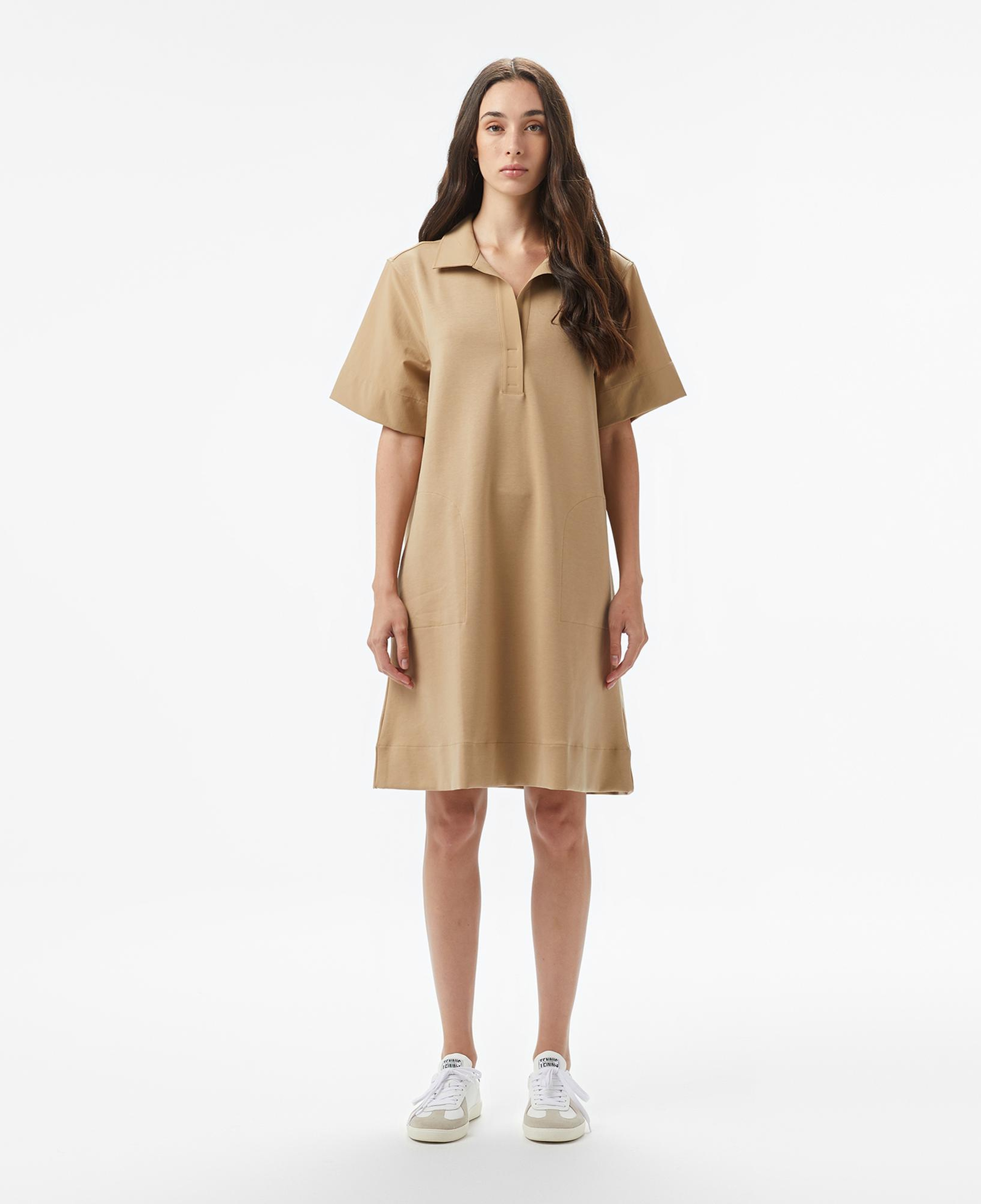 Lacoste Kadın Relaxed Fit Kısa Kollu Polo Yaka Bej Elbise