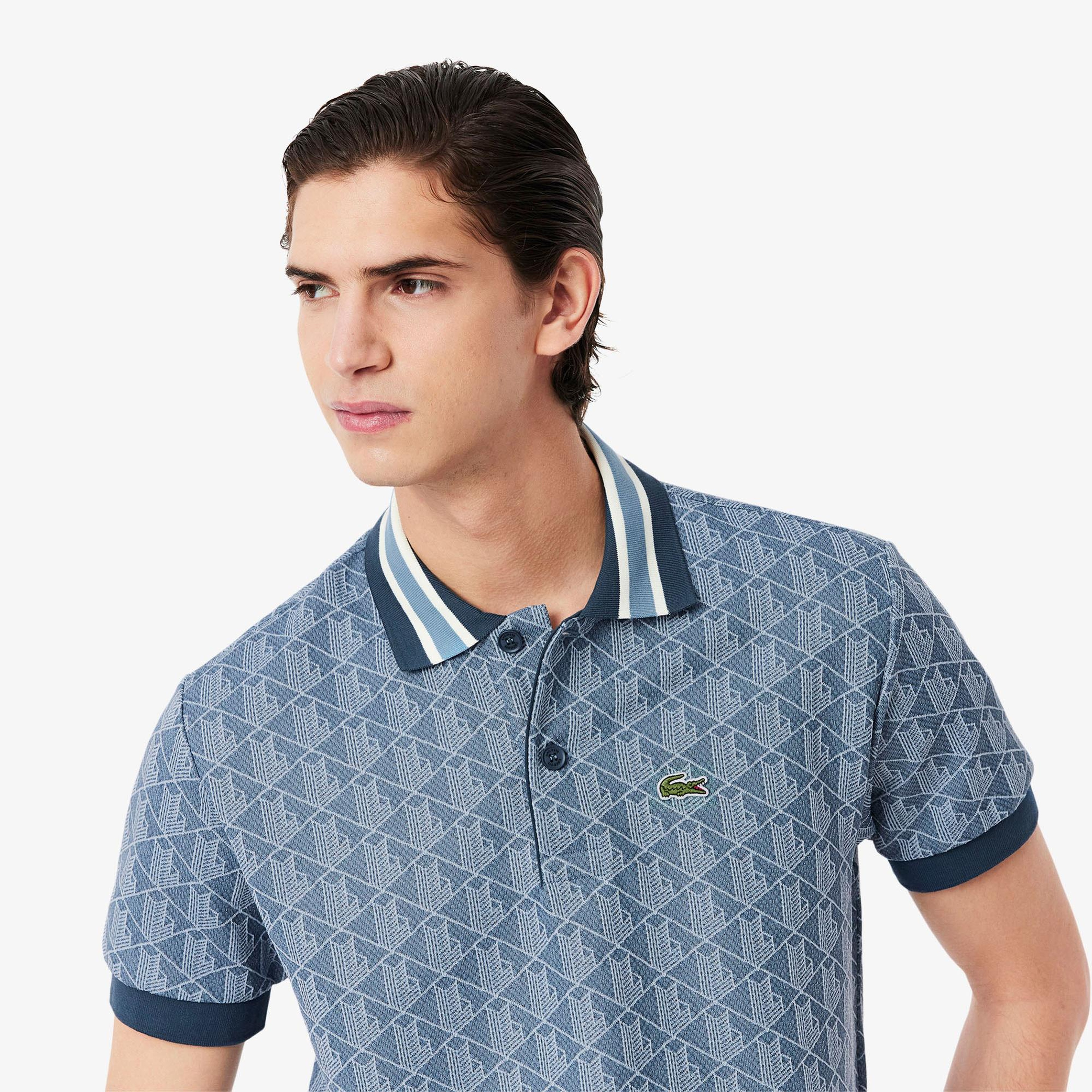 Lacoste Erkek Classic Fit Monogram Mavi Polo