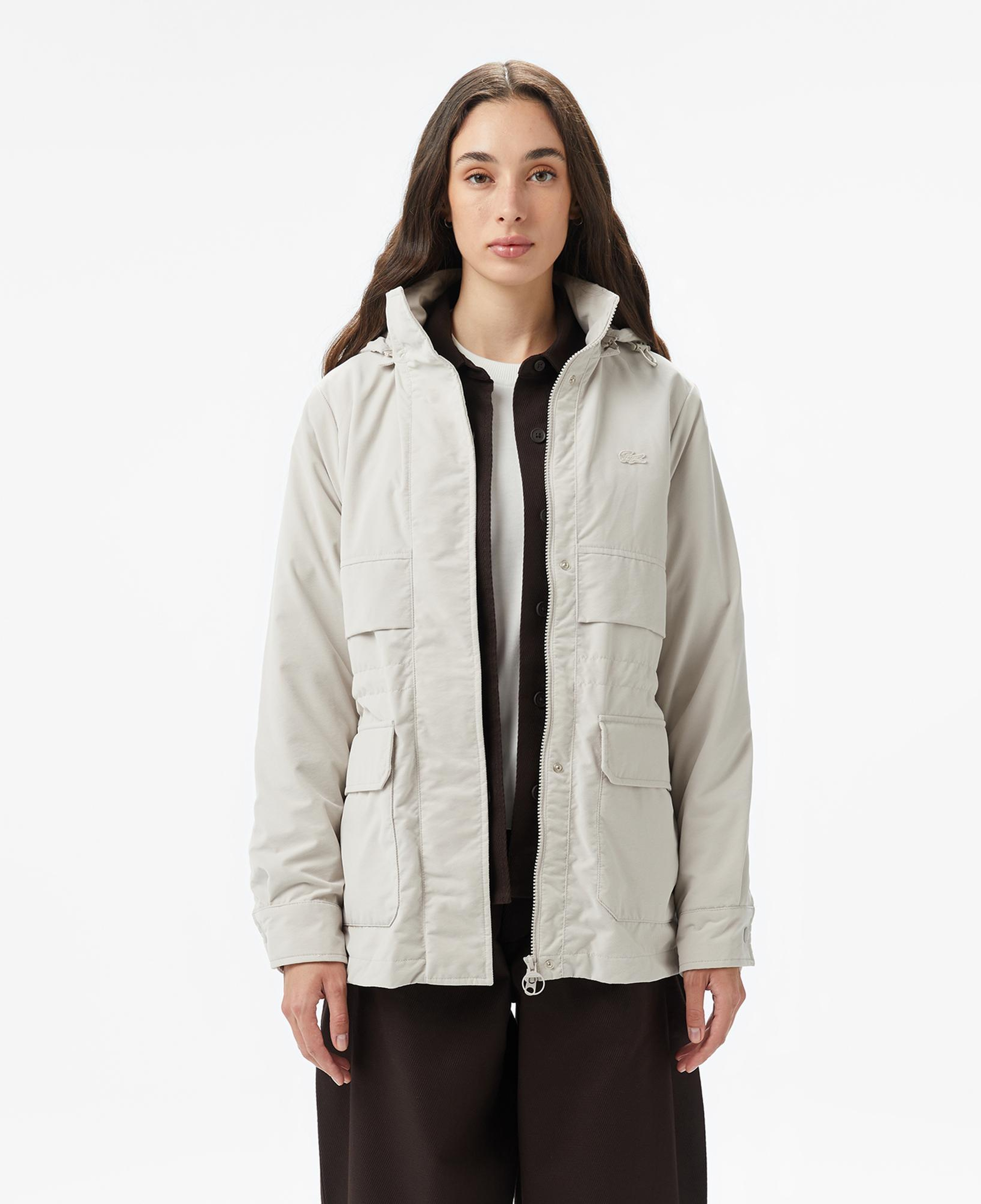 Lacoste Kadın Kapüşonlu Beyaz Mont