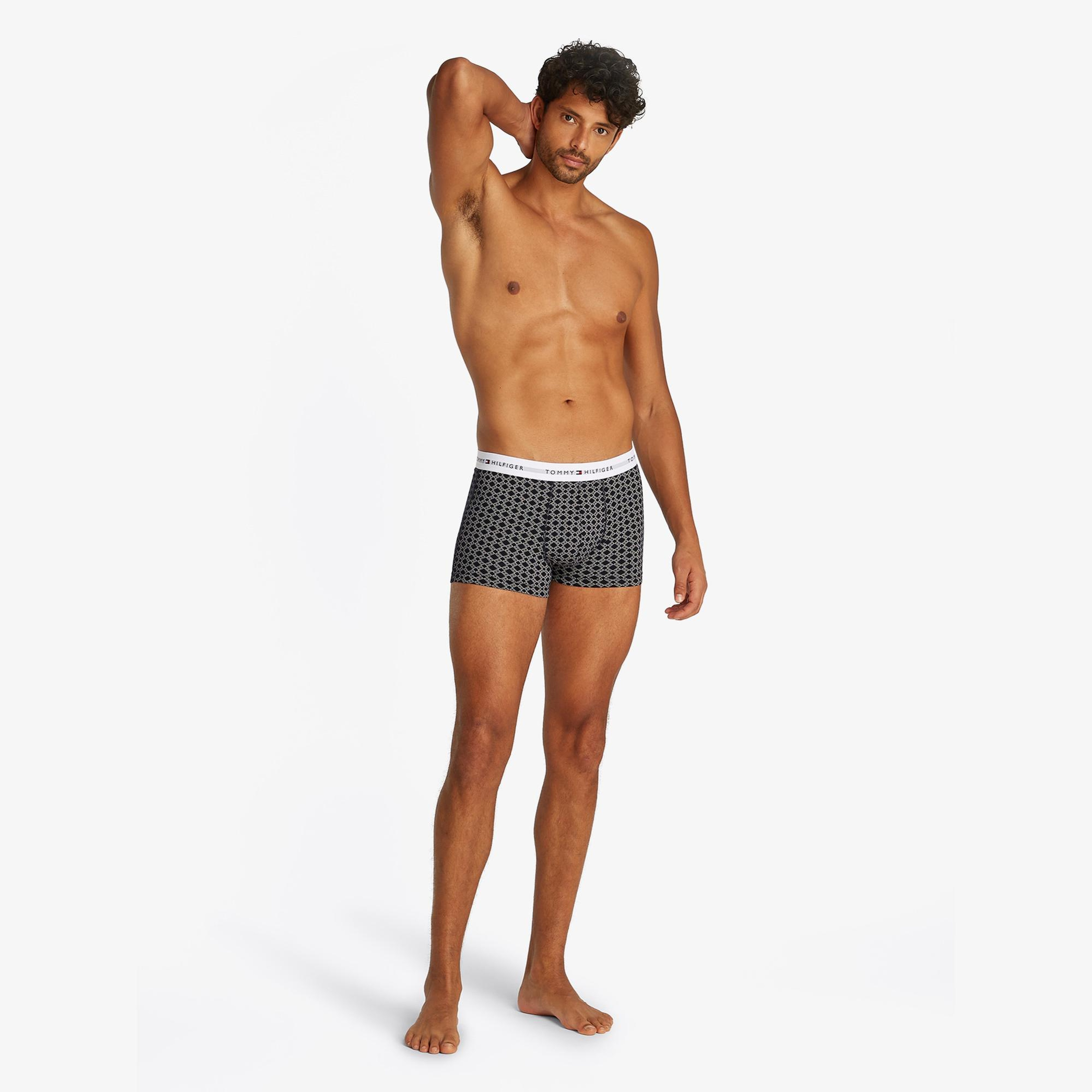 Tommy Hilfiger 3'lü Trunk Print Erkek Gri Boxer
