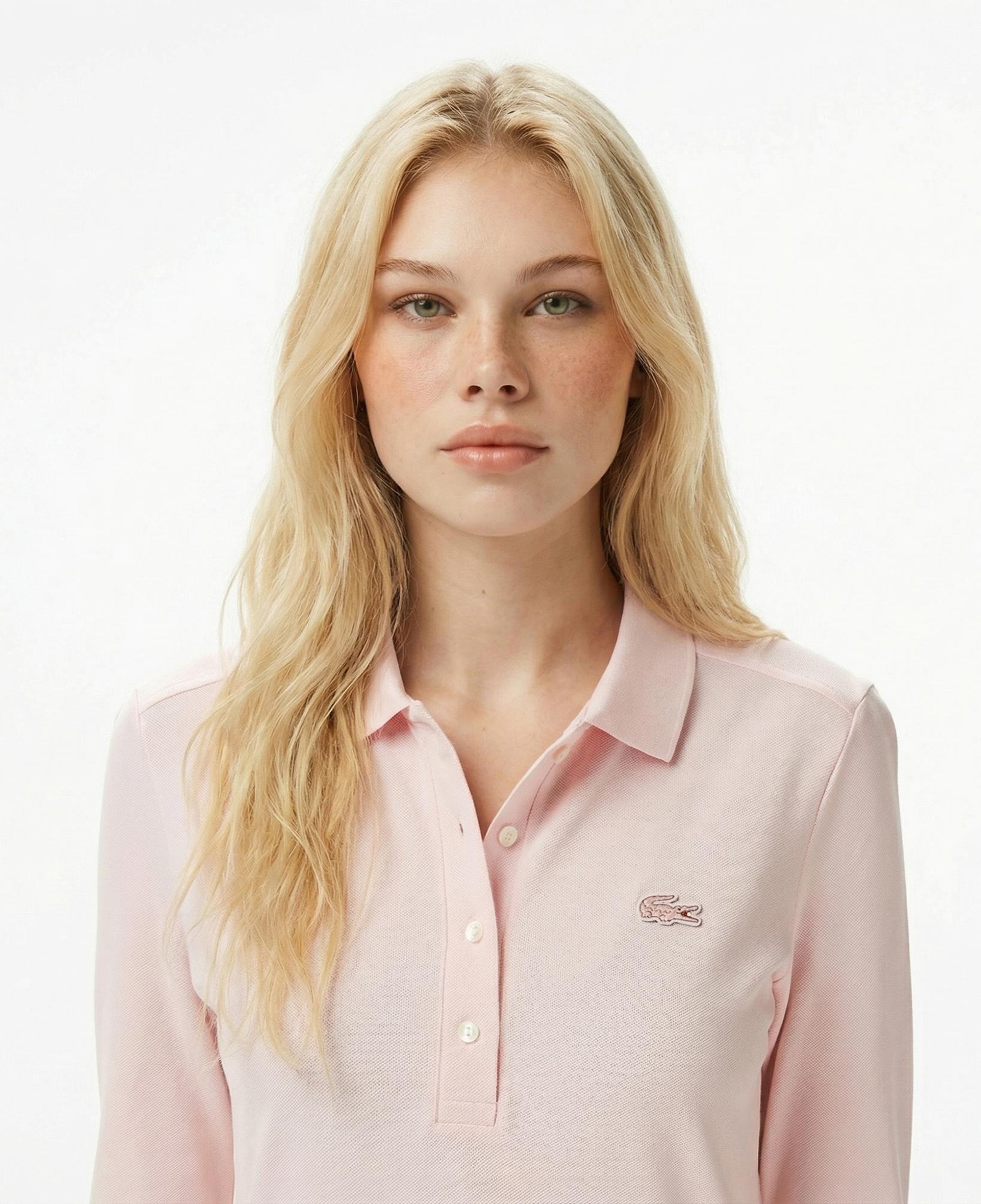 Lacoste Kadın Slim Fit Uzun Kollu Pembe Polo