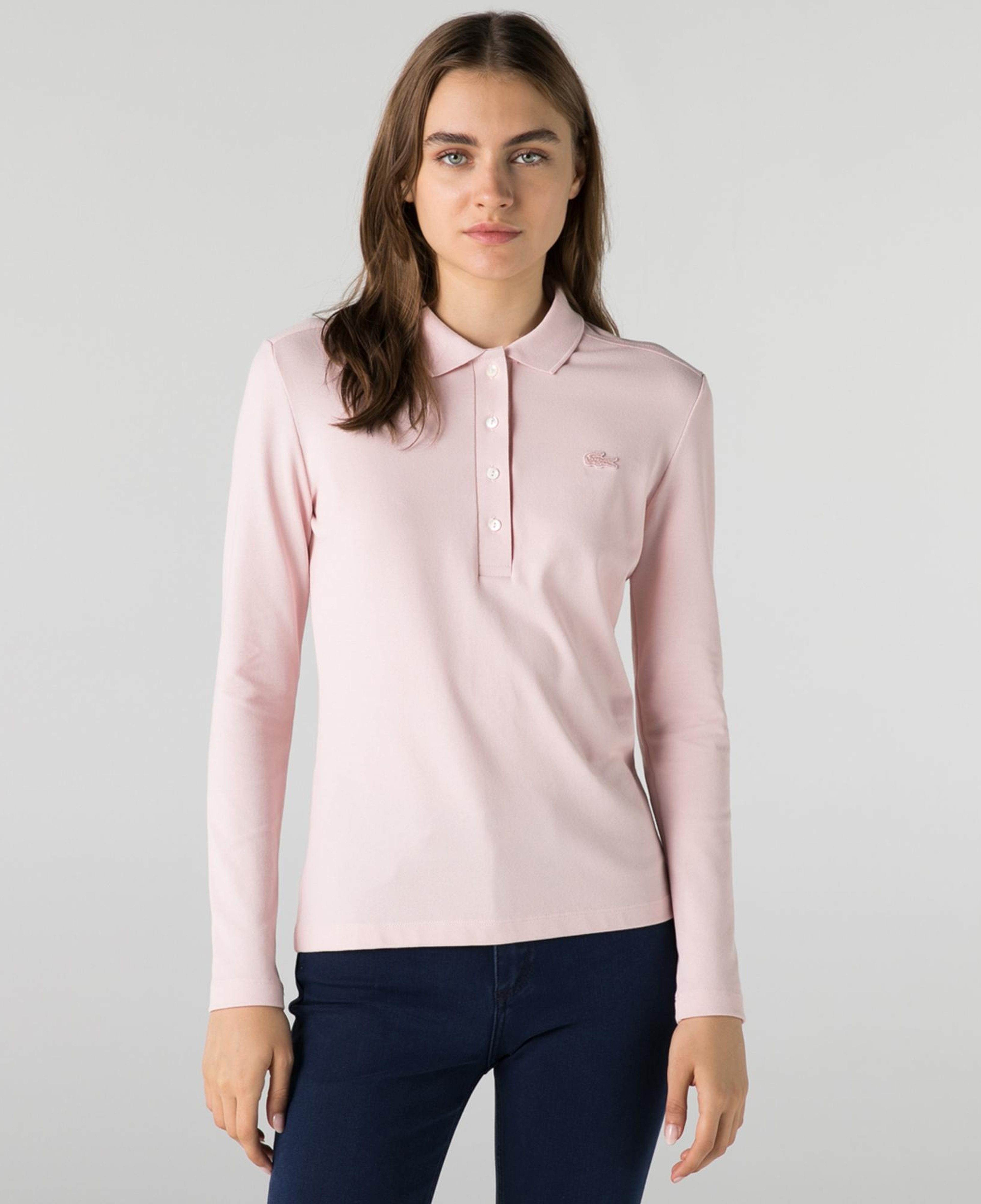 Lacoste Kadın Slim Fit Uzun Kollu Pembe Polo