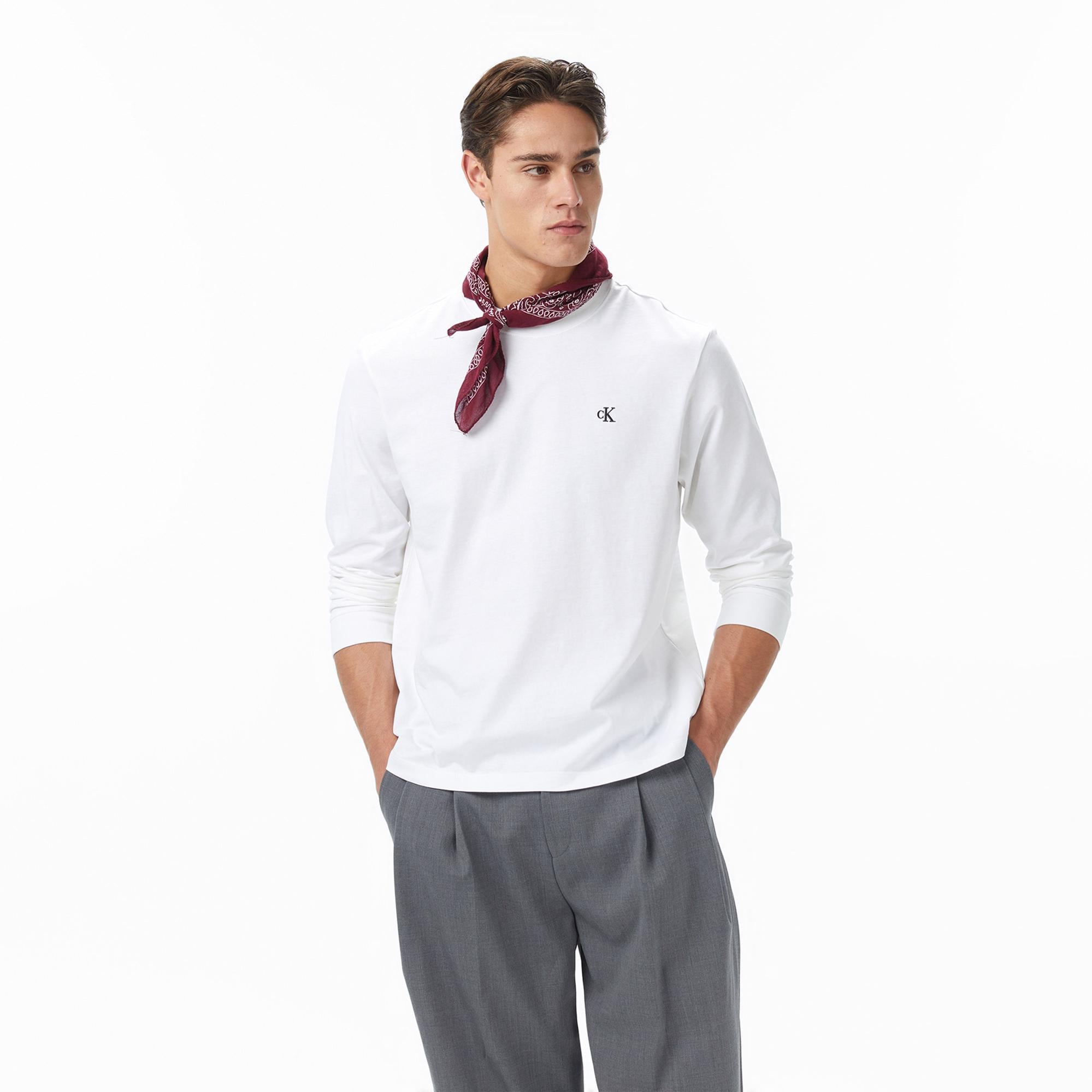 Calvin Klein Easy Monogram Erkek Beyaz T-Shirt