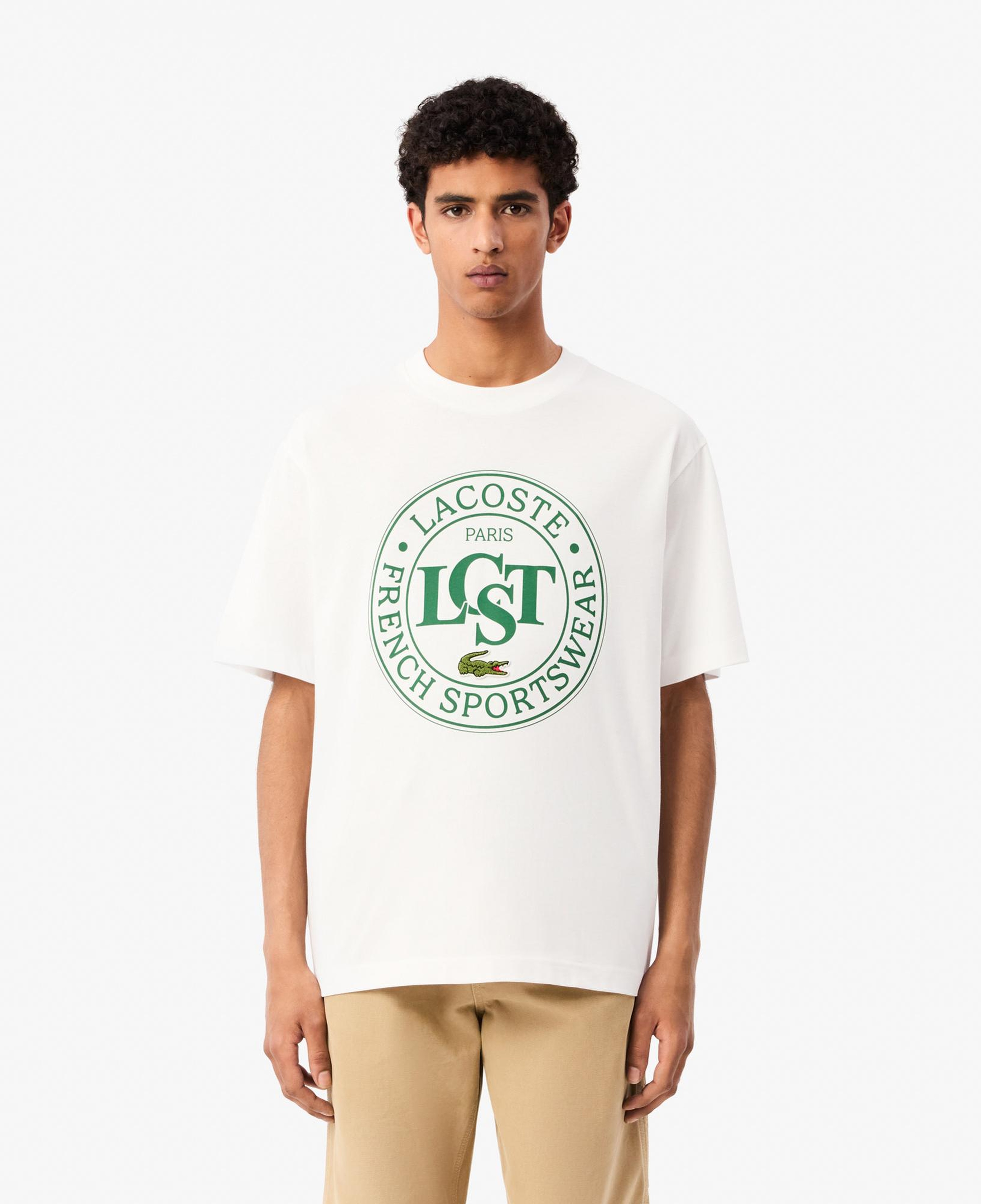 Lacoste Erkek Loose Fit Bisiklet Yaka Baskılı Beyaz T-Shirt