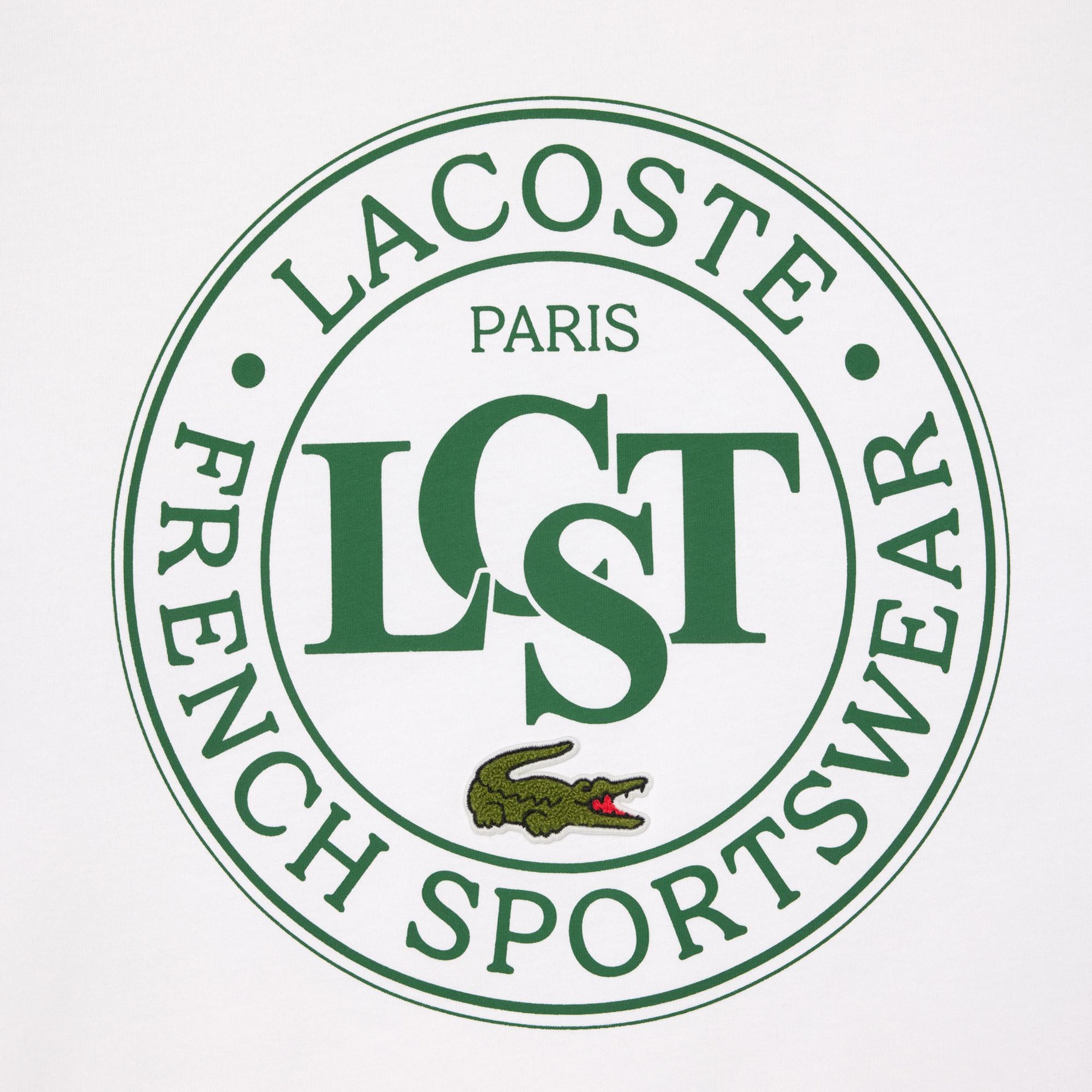 Lacoste Erkek Loose Fit Bisiklet Yaka Baskılı Beyaz T-Shirt