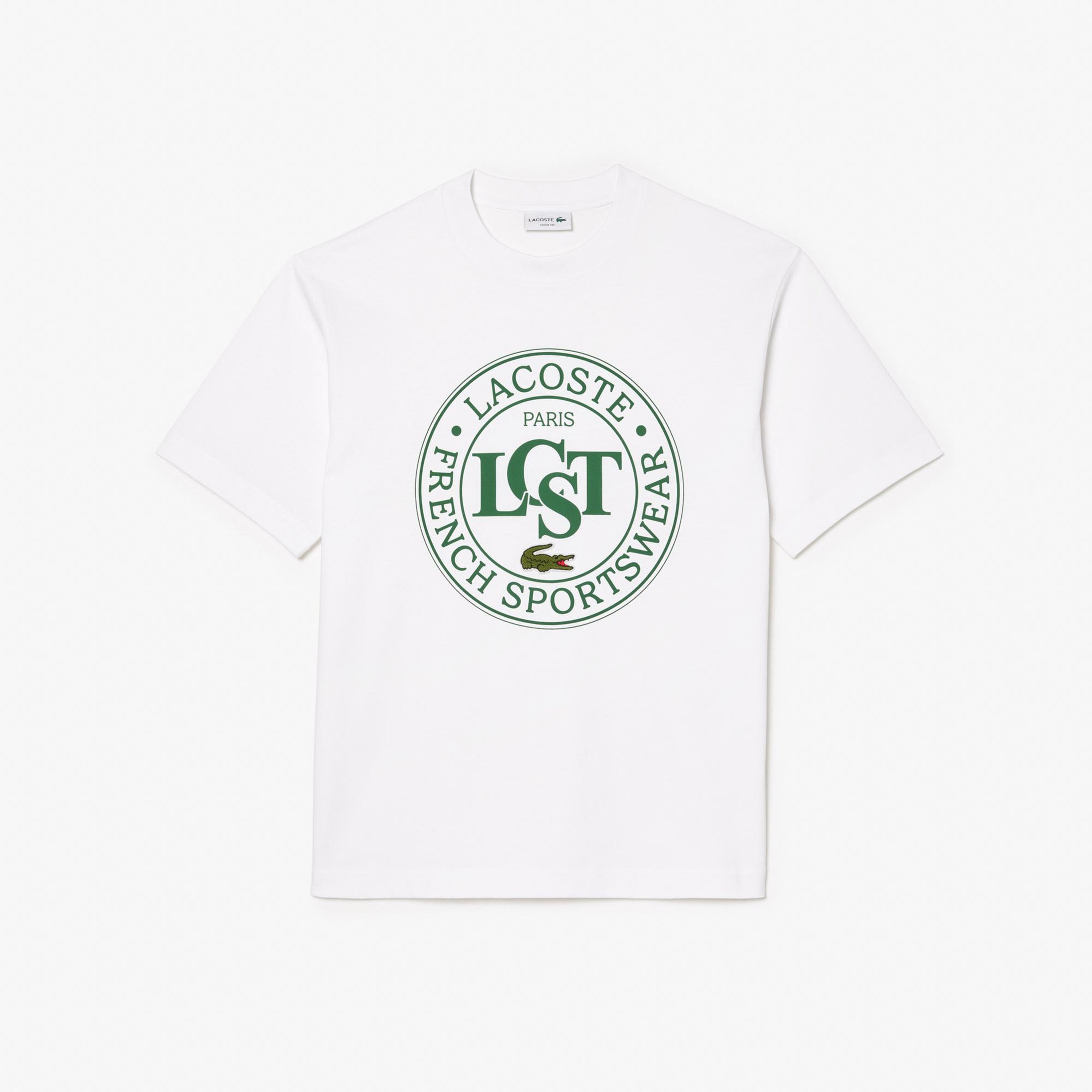 Lacoste Erkek Loose Fit Bisiklet Yaka Baskılı Beyaz T-Shirt