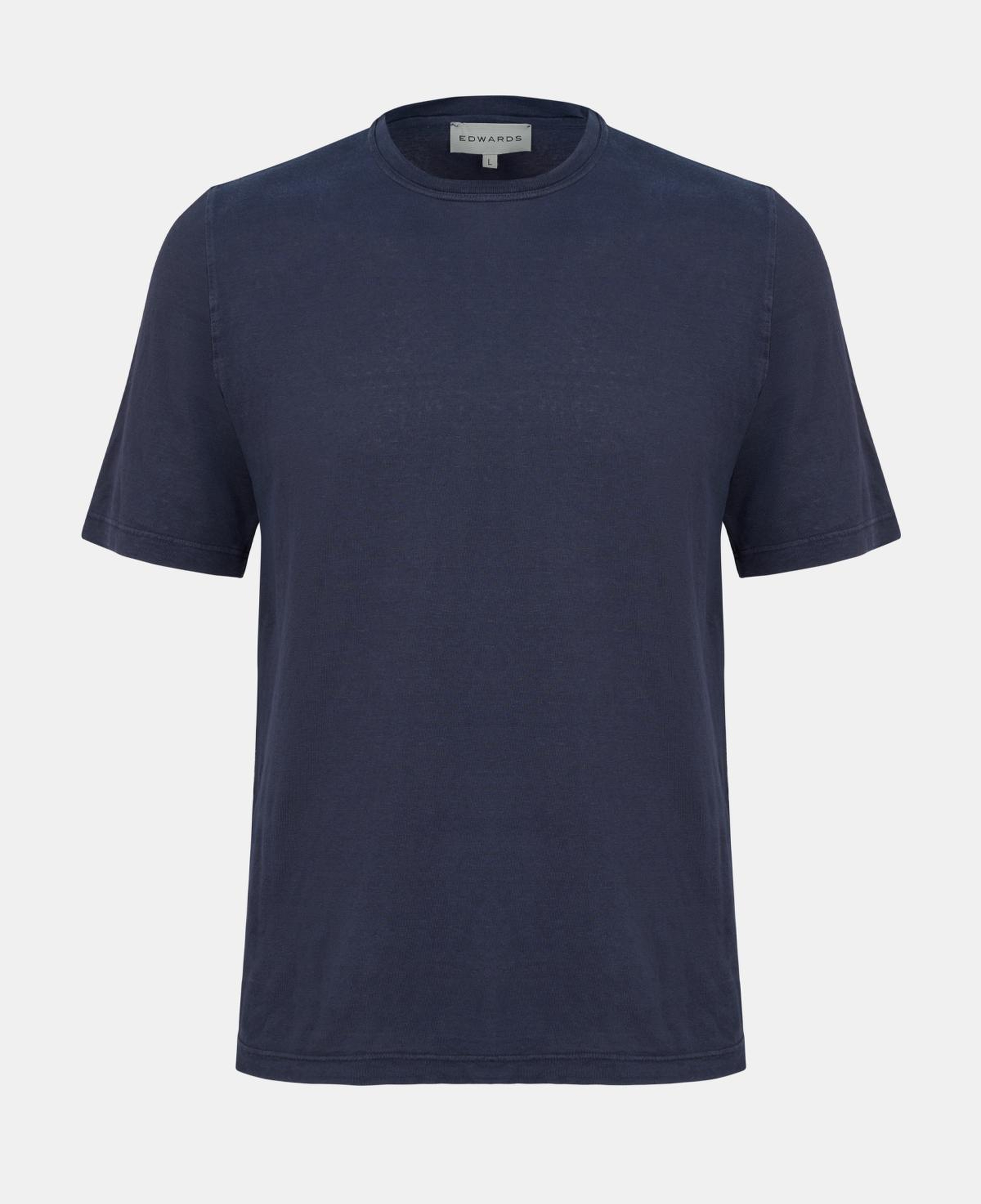 Erkek Mavi Bisiklet Yaka Keten T-Shirt