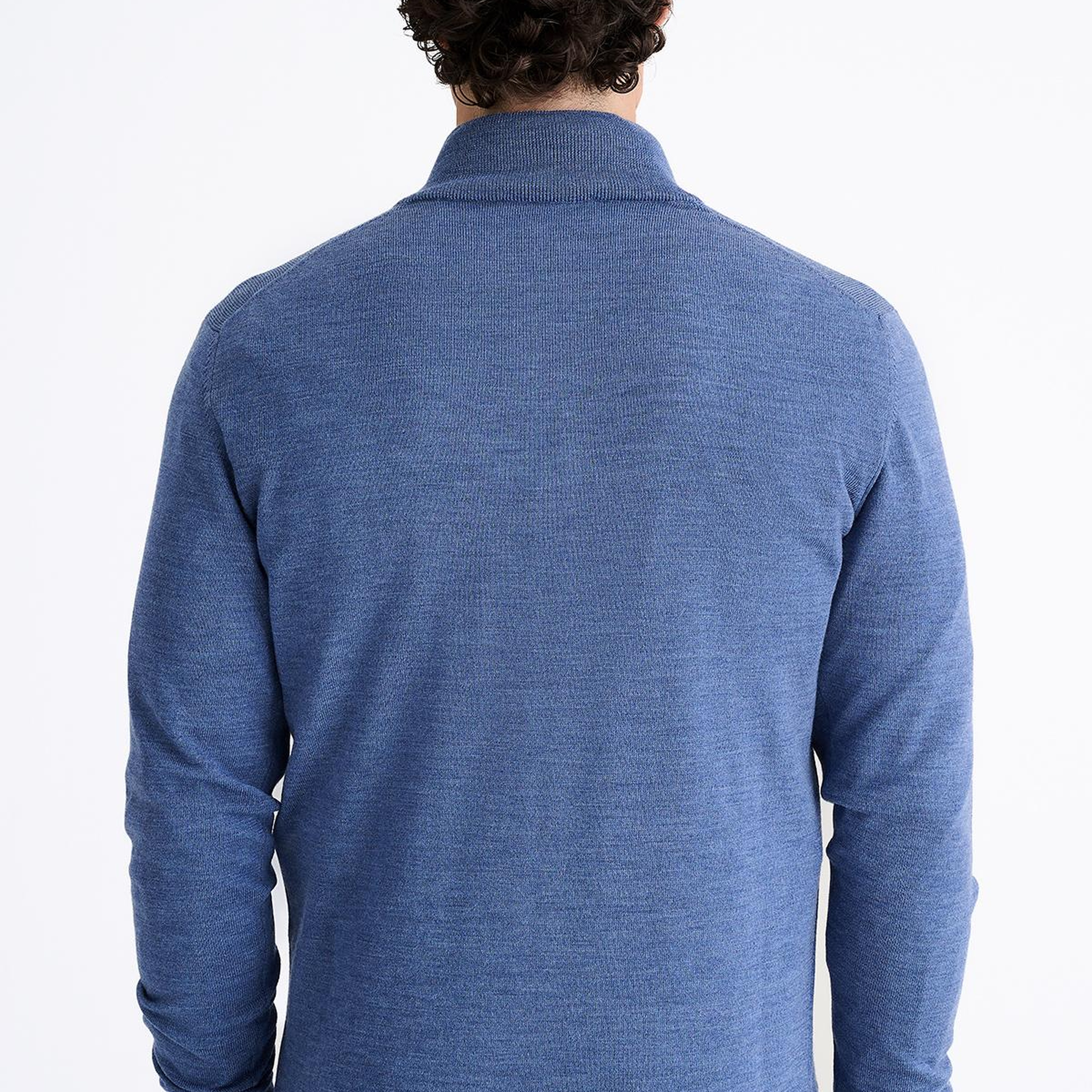 Erkek Koyu Mavi Extrafine Yün Yarım Fermuarlı Kazak