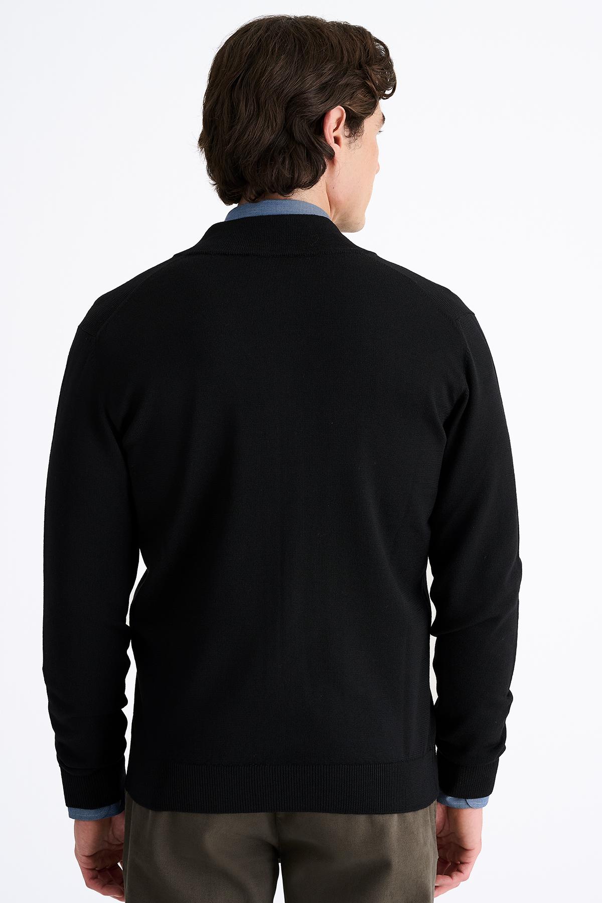 Erkek Siyah Extrafine Yün Fermuarlı Hırka