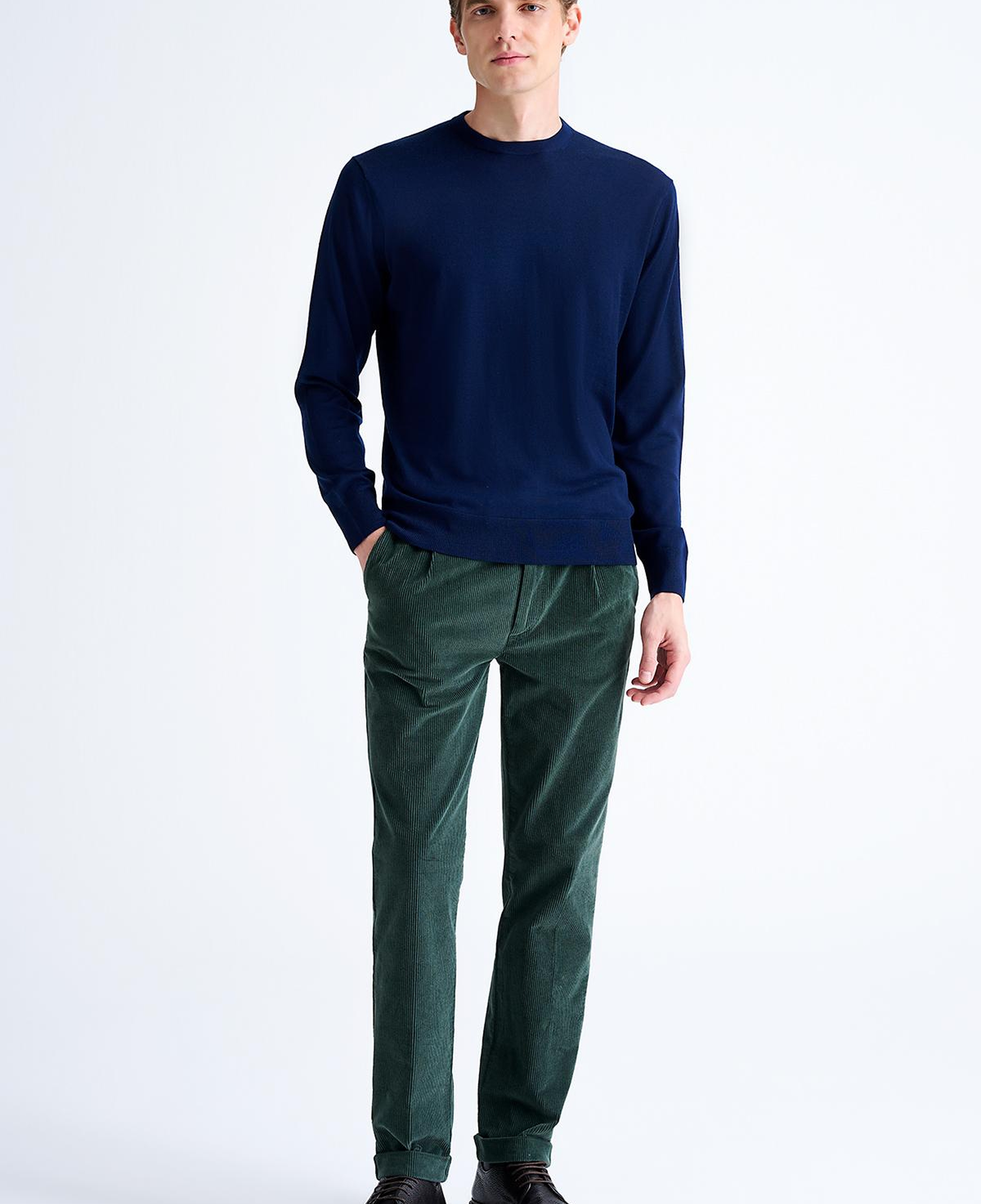 Erkek Lacivert Bisiklet Yaka Yün Kazak