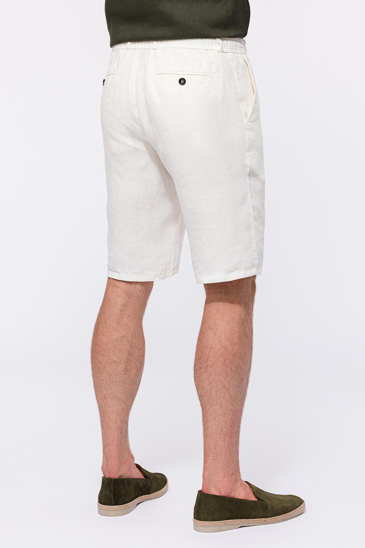 Erkek Beyaz Keten Chino Şort