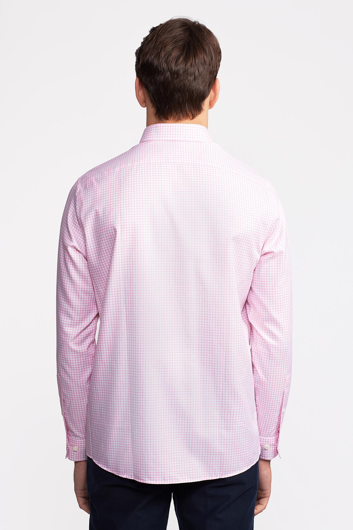 Erkek Pembe Cooper Fit Düğmeli Yaka Pötikareli Spor Gömlek