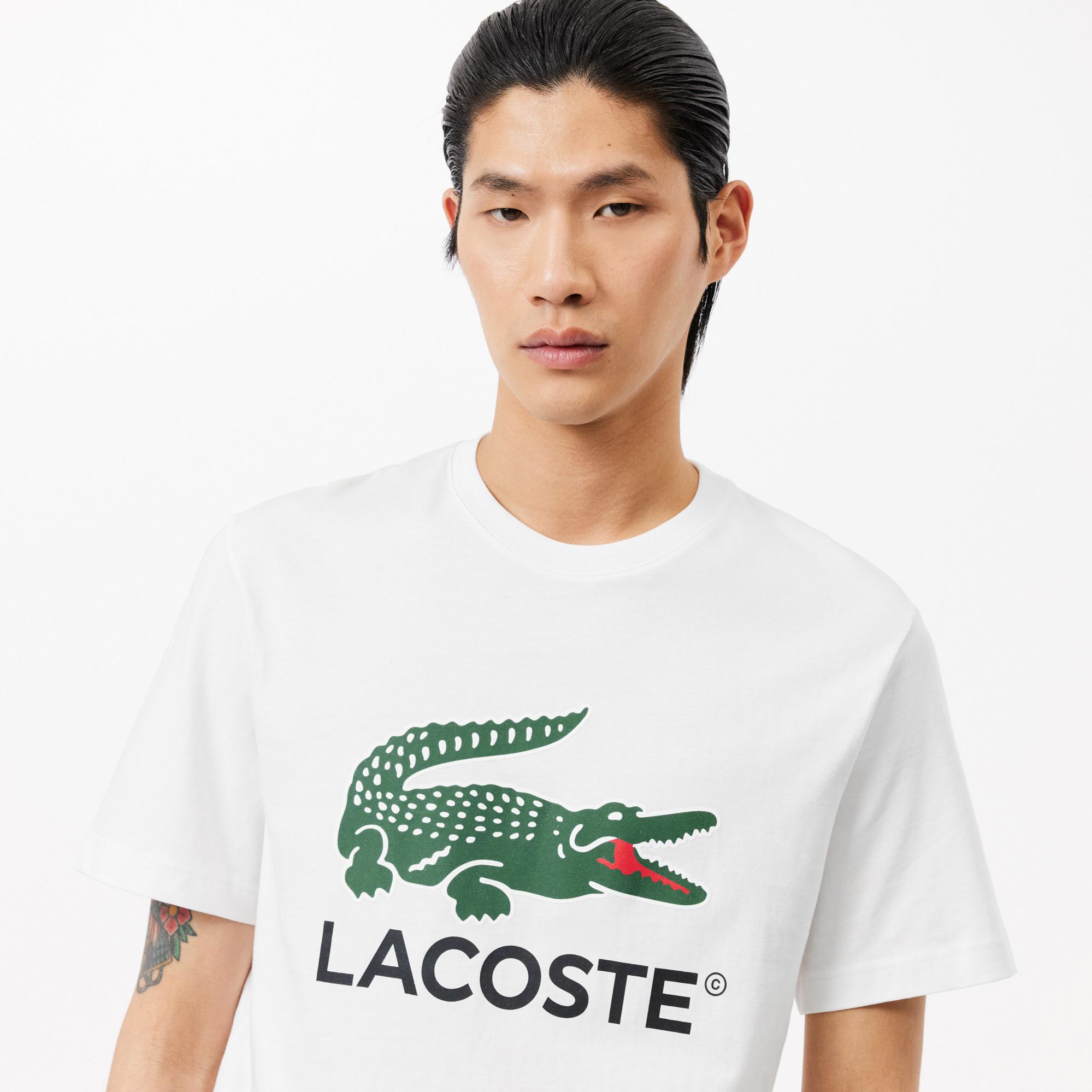 Lacoste Erkek Regular Fit Bisiklet Yaka Baskılı Beyaz T-Shirt