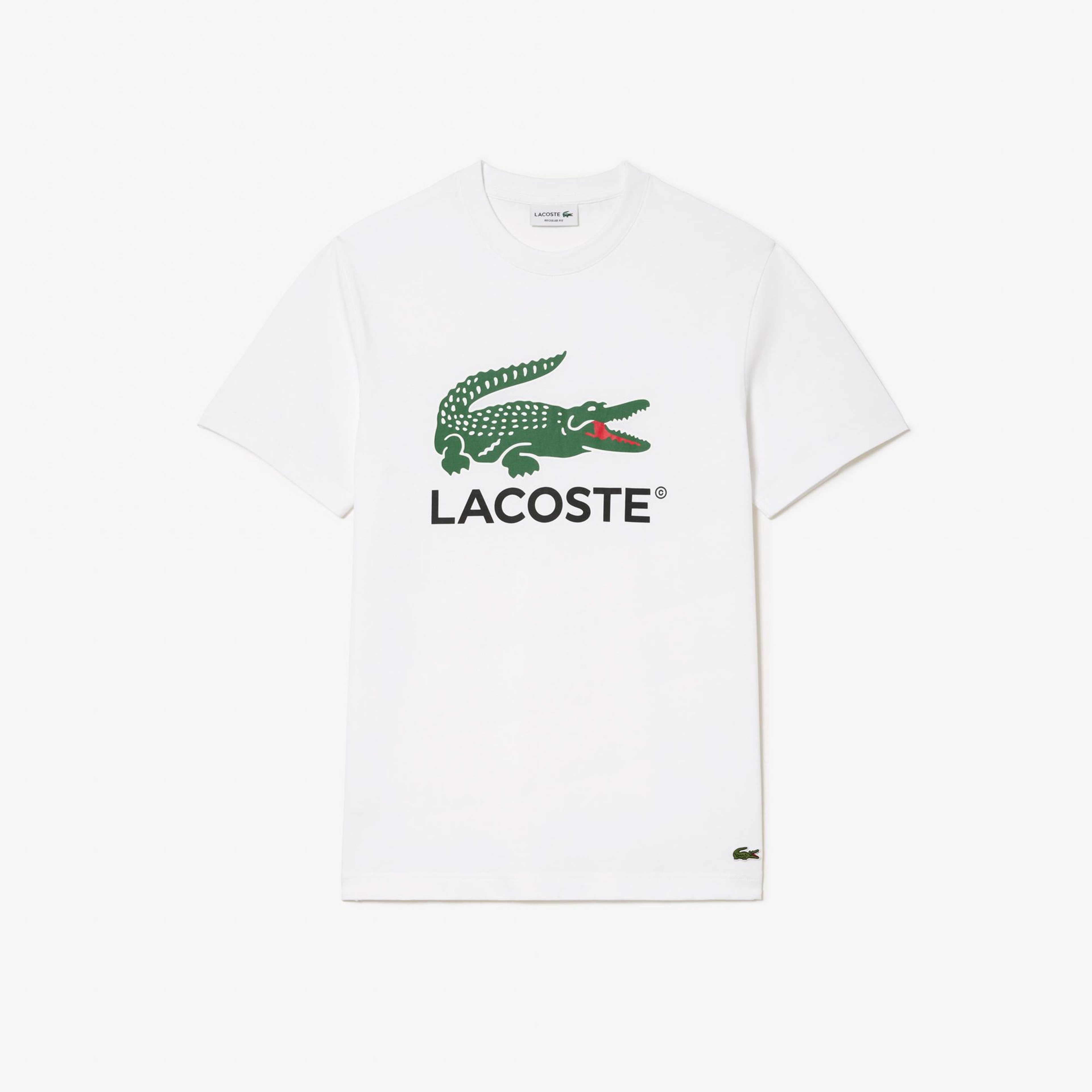 Lacoste Erkek Regular Fit Bisiklet Yaka Baskılı Beyaz T-Shirt