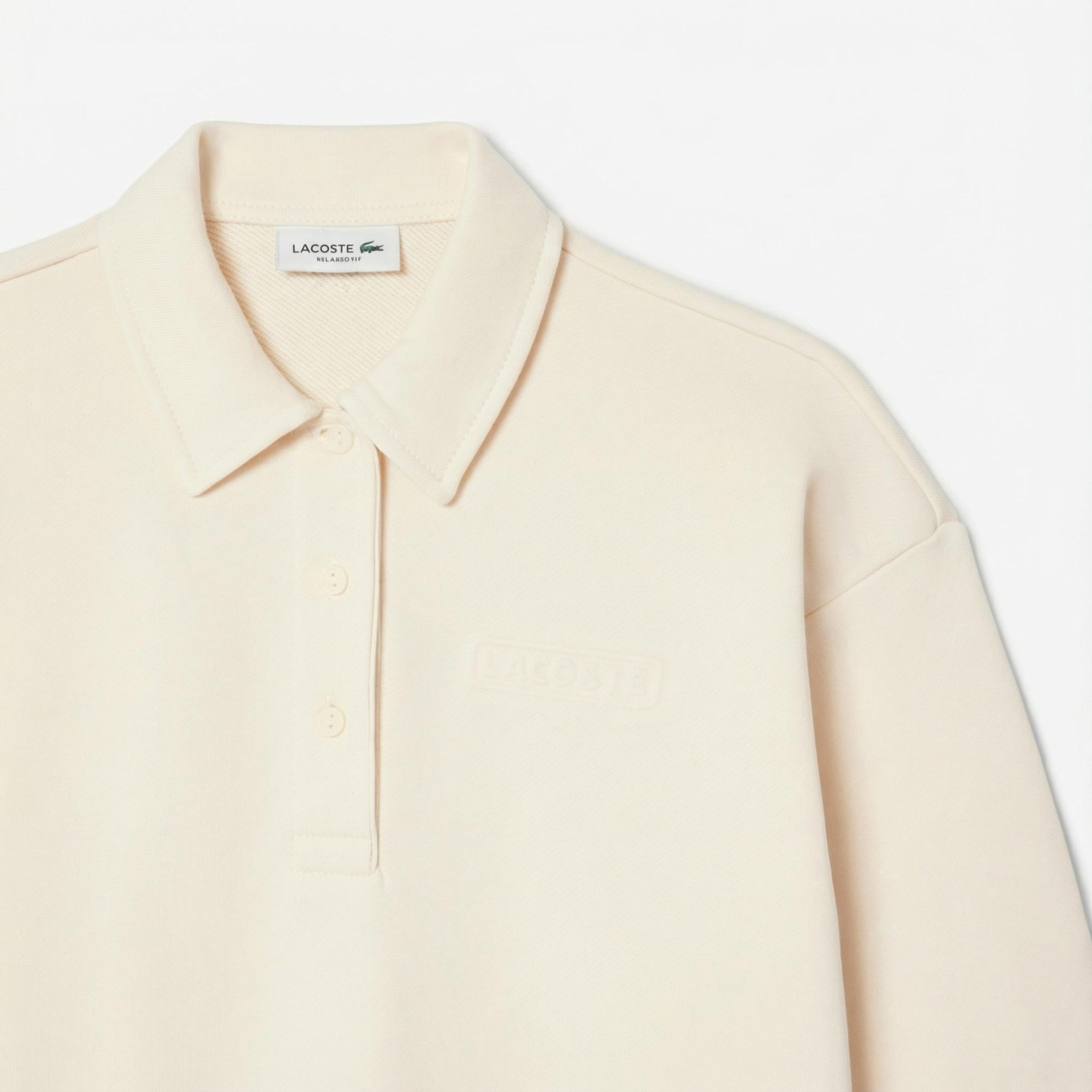 Lacoste Kadın Relaxed Fit Polo Yaka Krem Sweatshirt