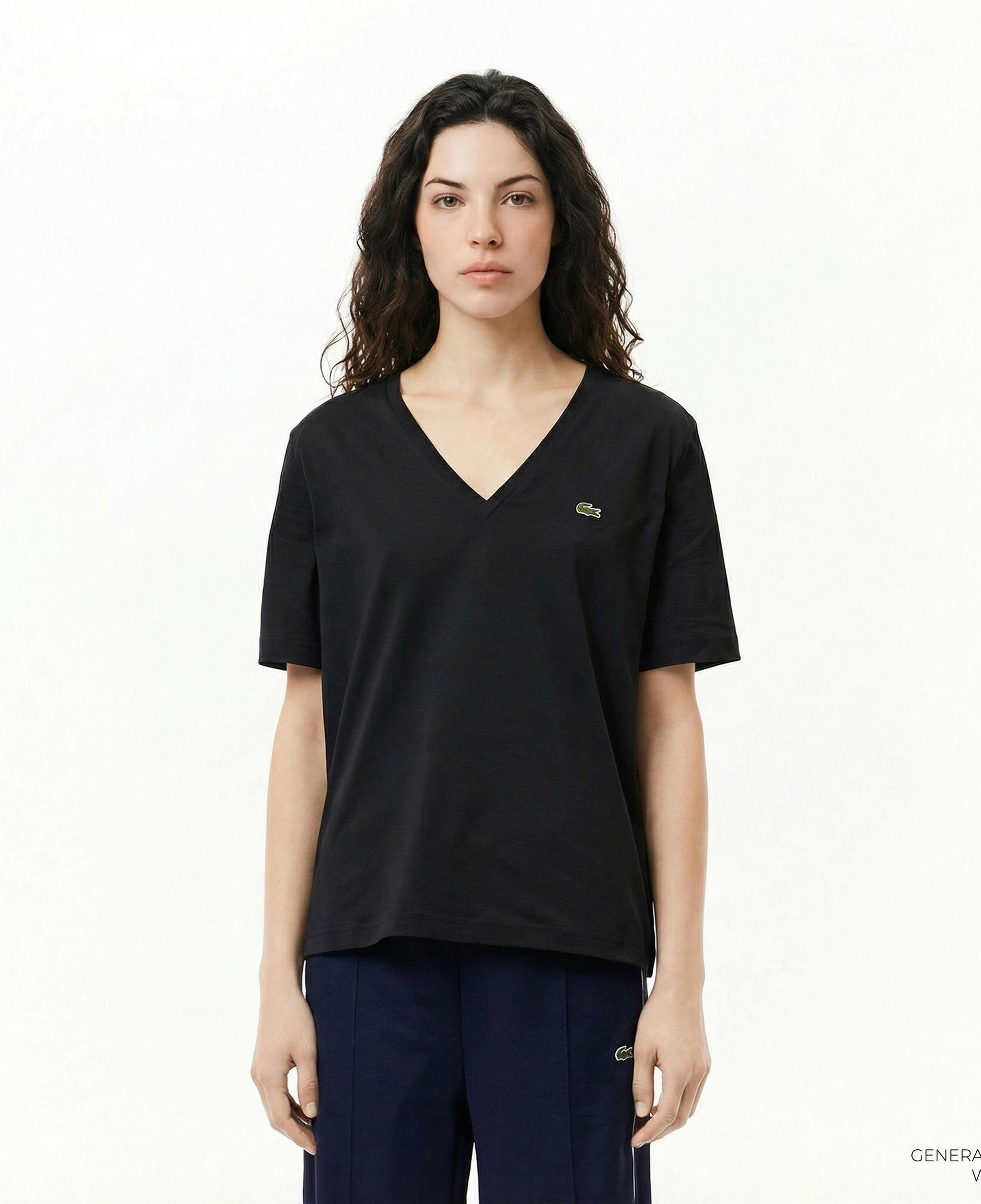 Lacoste Kadın Relaxed Fit V Yaka Siyah T-Shirt