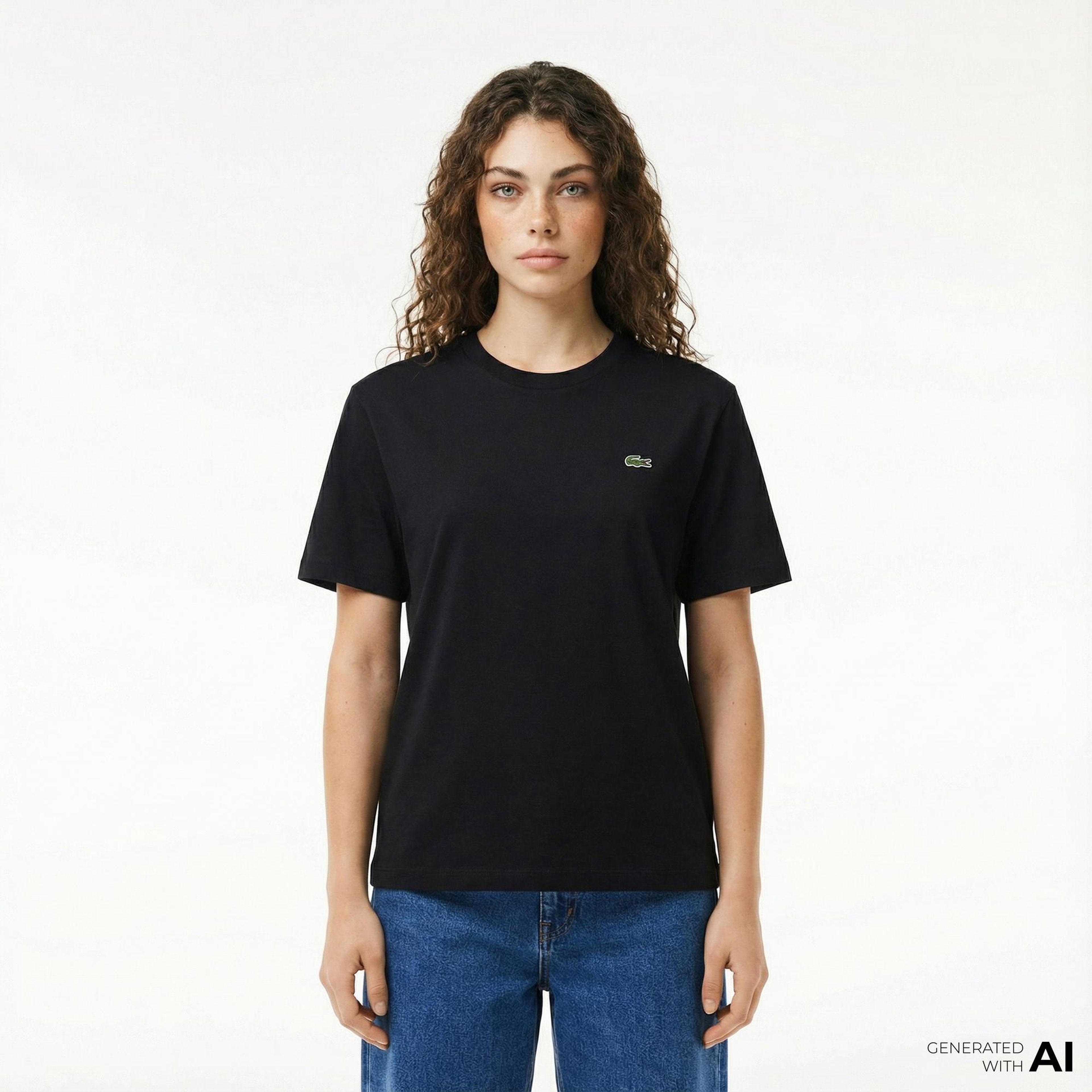 Lacoste Kadın Relaxed Fit Bisiklet Yaka Siyah T-Shirt