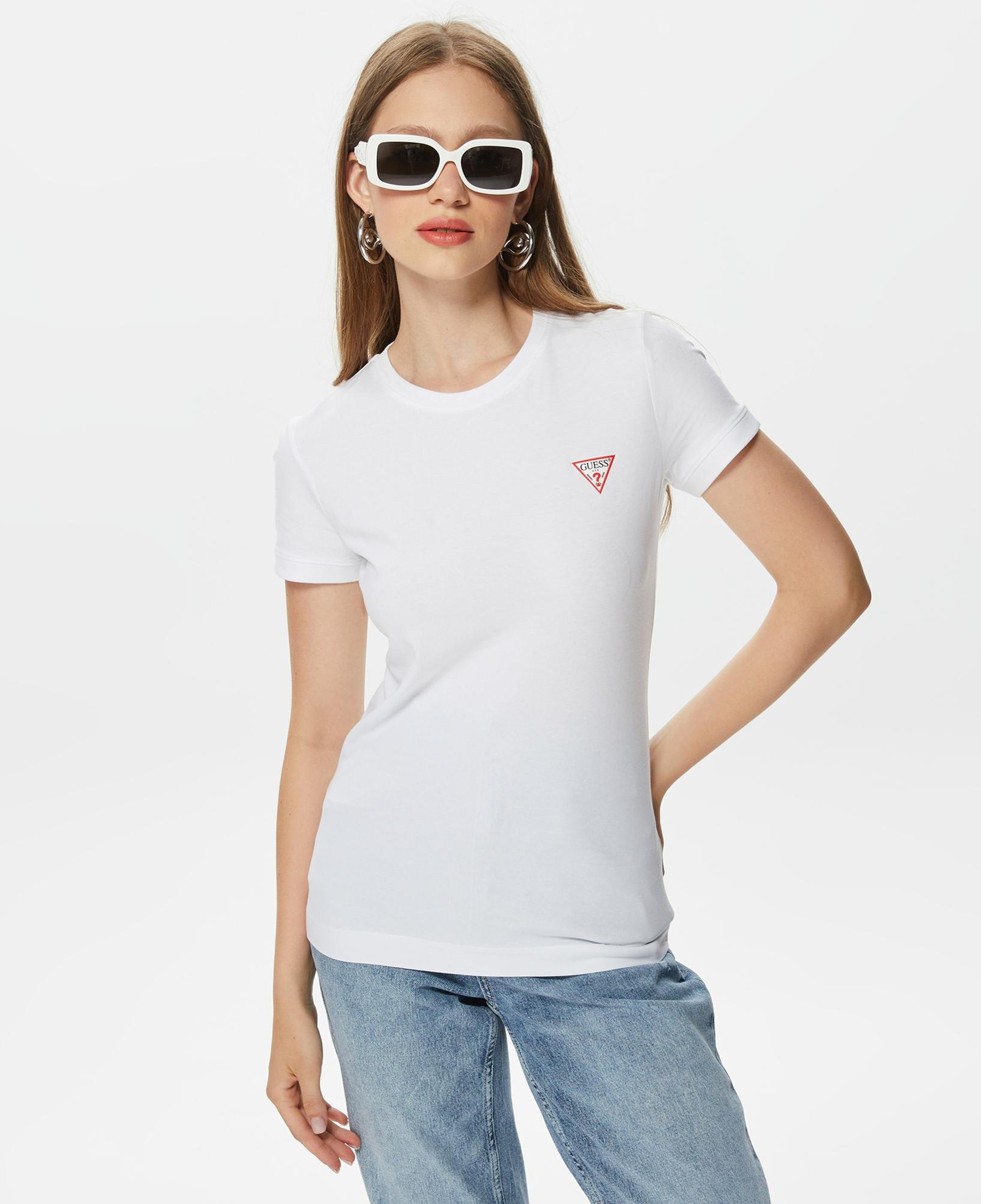 Guess Mini Triangle Kadın Beyaz T-Shirt